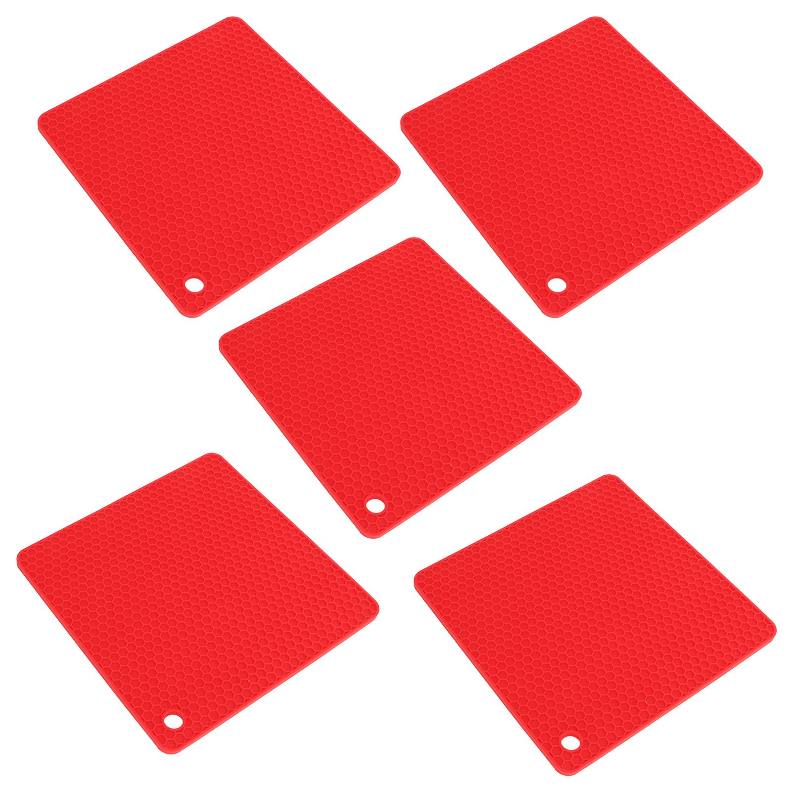 5pcs Silicone Pot Holders Mat Heat Resistant Anti Slip Square Honeycomb Trivet Mat Hot Pads for Kitchen Counter Red - Image 7