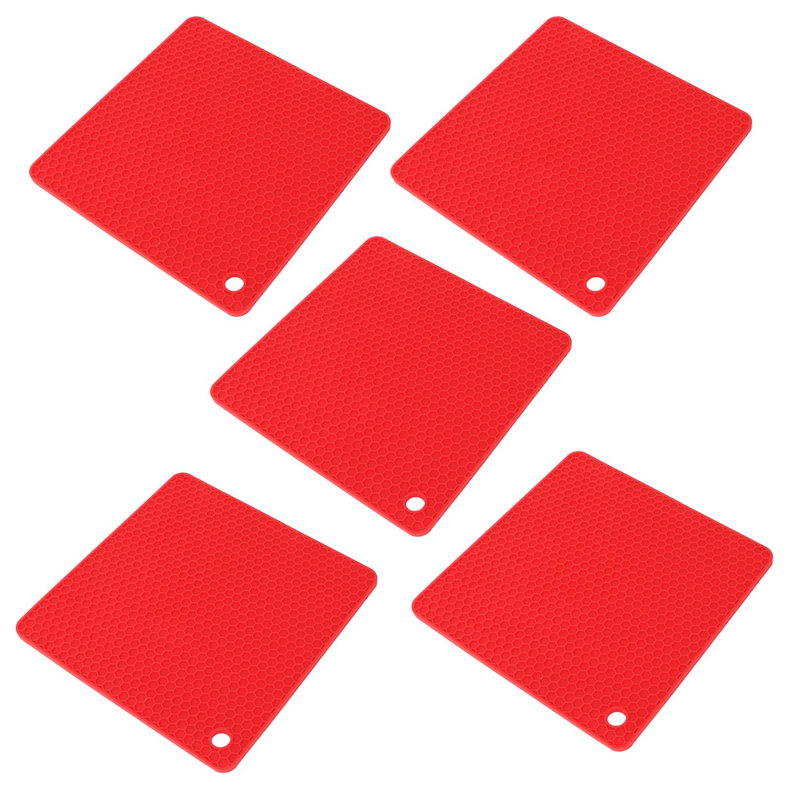 5pcs Silicone Pot Holders Mat Heat Resistant Anti Slip Square Honeycomb Trivet Mat Hot Pads for Kitchen Counter Red - Image 8