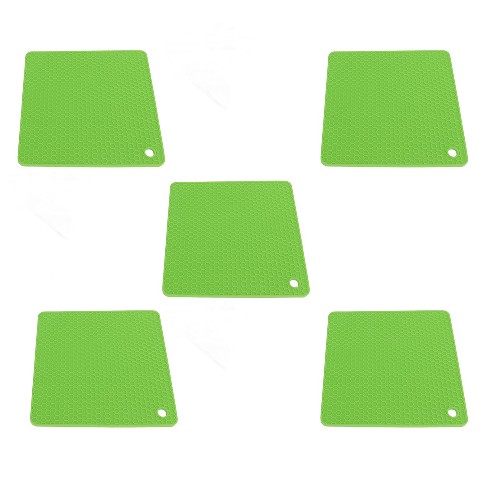 5pcs Silicone Pot Holders Mat Heat Resistant Anti Slip Square Honeycomb Trivet Mat Hot Pads for Kitchen Counter Green - Image 2