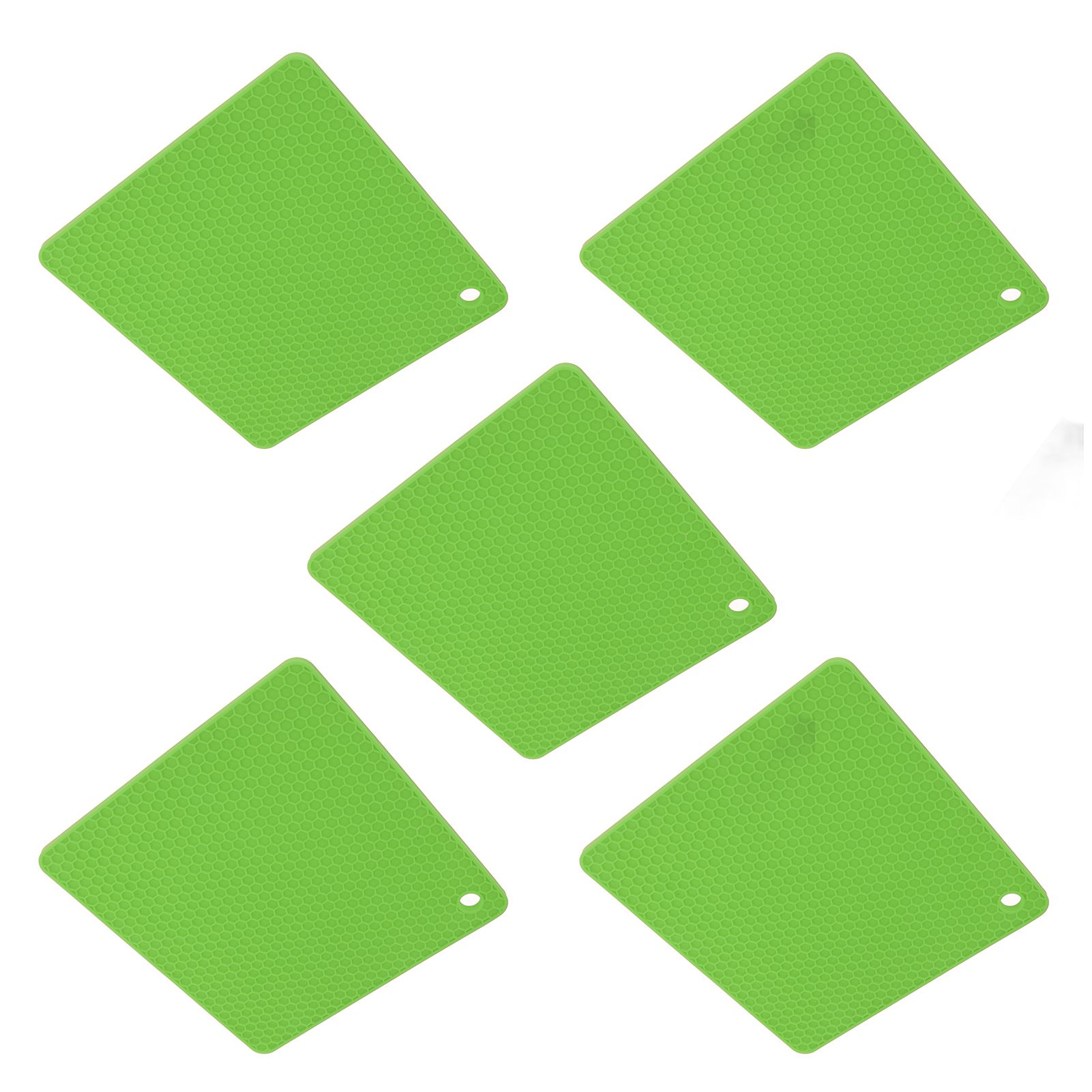 5pcs Silicone Pot Holders Mat Heat Resistant Anti Slip Square Honeycomb Trivet Mat Hot Pads for Kitchen Counter Green - Image 3