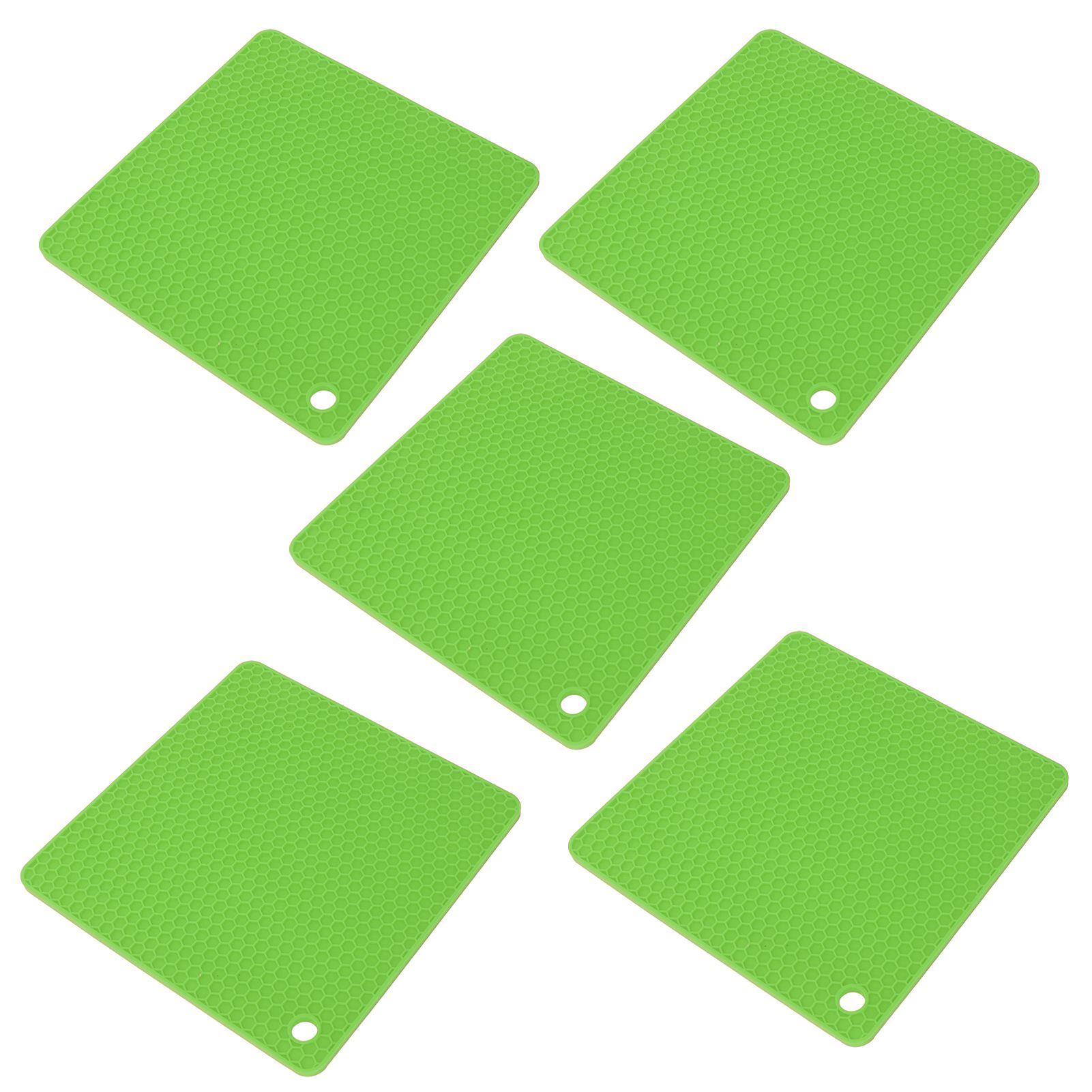 5pcs Silicone Pot Holders Mat Heat Resistant Anti Slip Square Honeycomb Trivet Mat Hot Pads for Kitchen Counter Green - Image 4