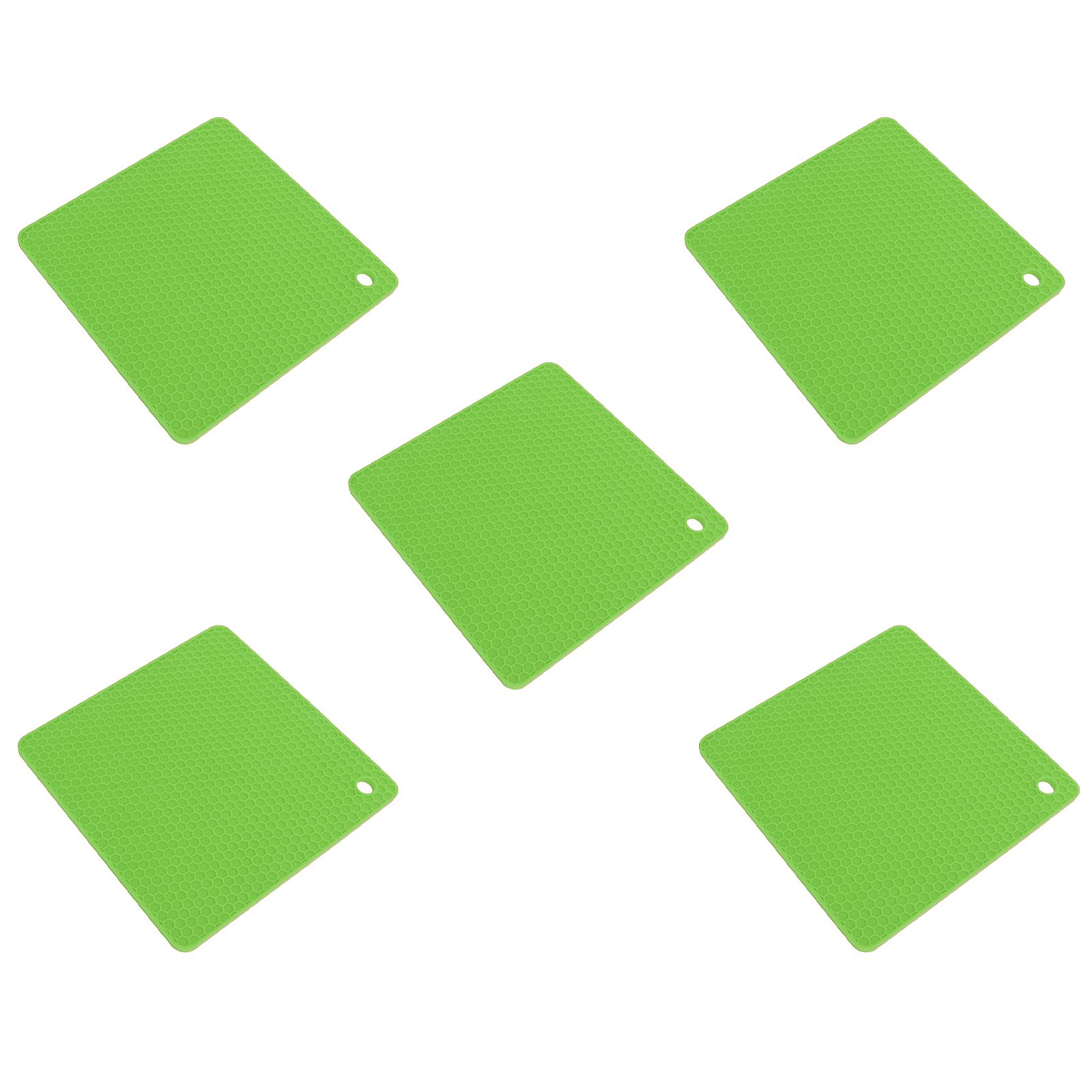 5pcs Silicone Pot Holders Mat Heat Resistant Anti Slip Square Honeycomb Trivet Mat Hot Pads for Kitchen Counter Green - Image 5