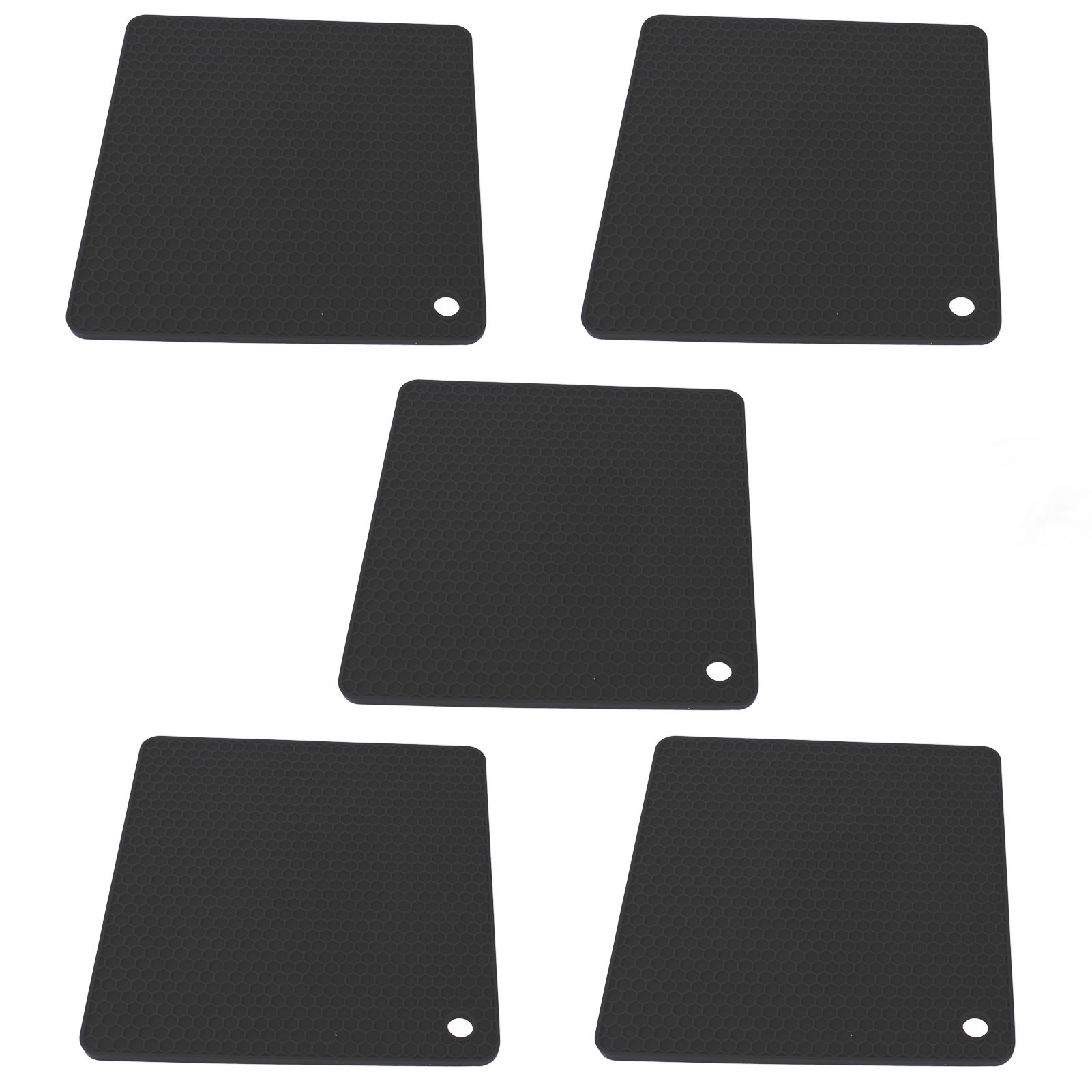 5pcs Silicone Pot Holders Mat Heat Resistant Anti Slip Square Honeycomb Trivet Mat Hot Pads for Kitchen Counter Black - Image 2