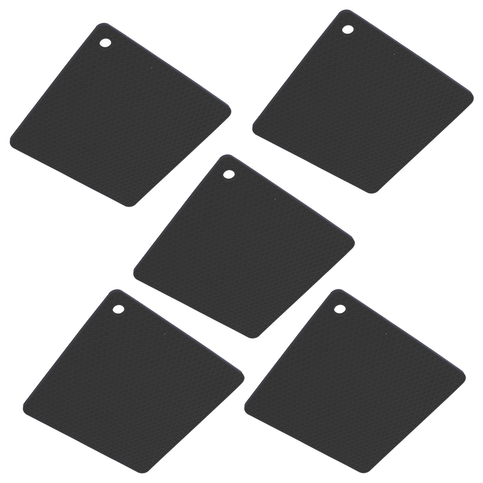 5pcs Silicone Pot Holders Mat Heat Resistant Anti Slip Square Honeycomb Trivet Mat Hot Pads for Kitchen Counter Black - Image 3