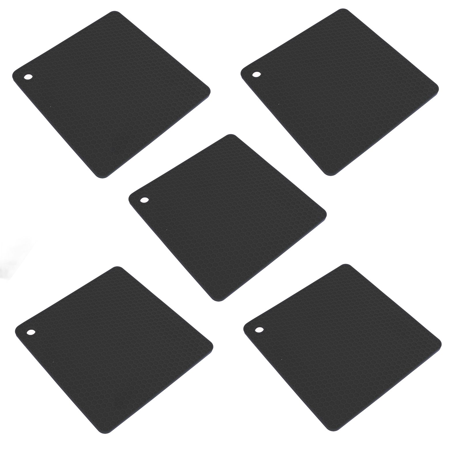 5pcs Silicone Pot Holders Mat Heat Resistant Anti Slip Square Honeycomb Trivet Mat Hot Pads for Kitchen Counter Black - Image 4