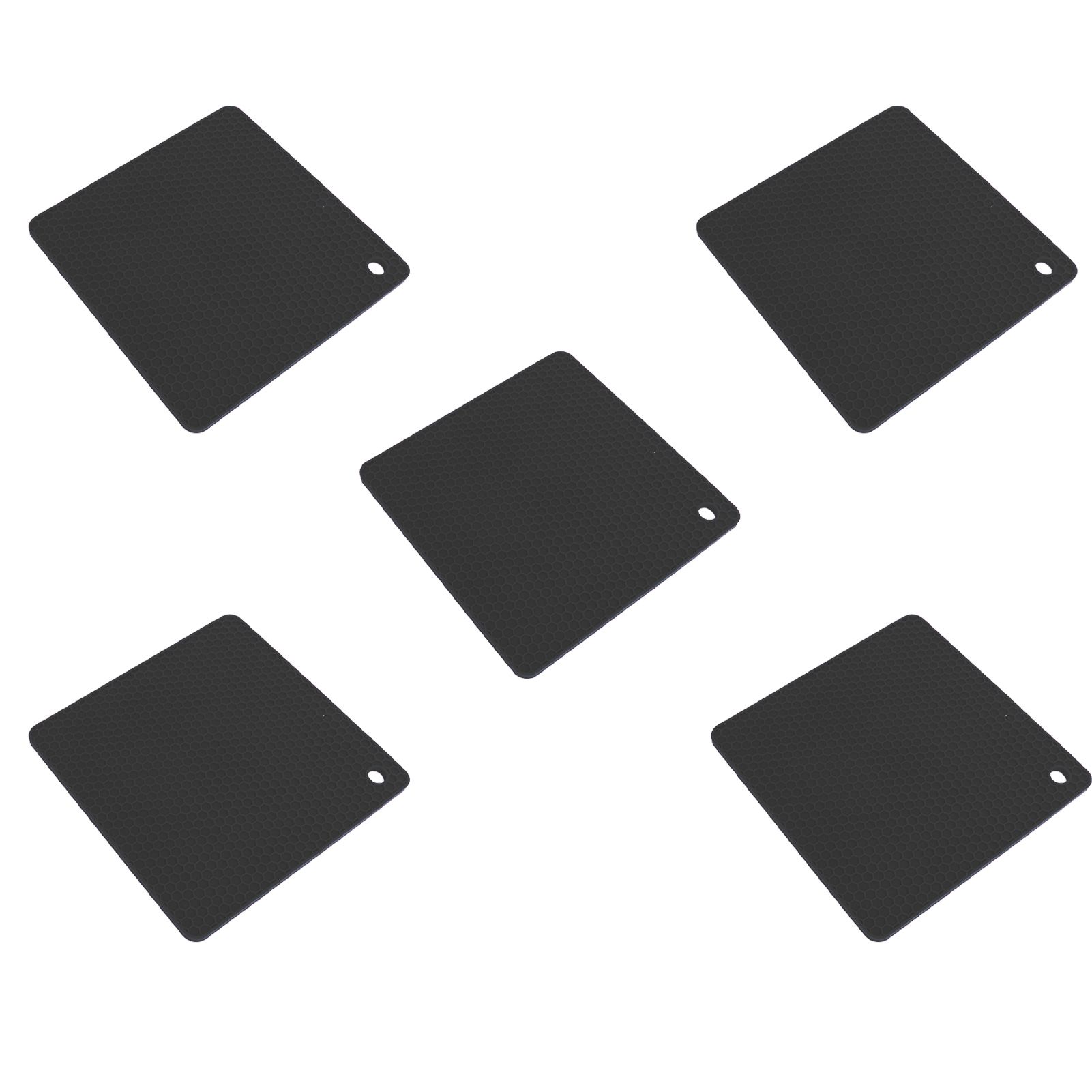5pcs Silicone Pot Holders Mat Heat Resistant Anti Slip Square Honeycomb Trivet Mat Hot Pads for Kitchen Counter Black - Image 6