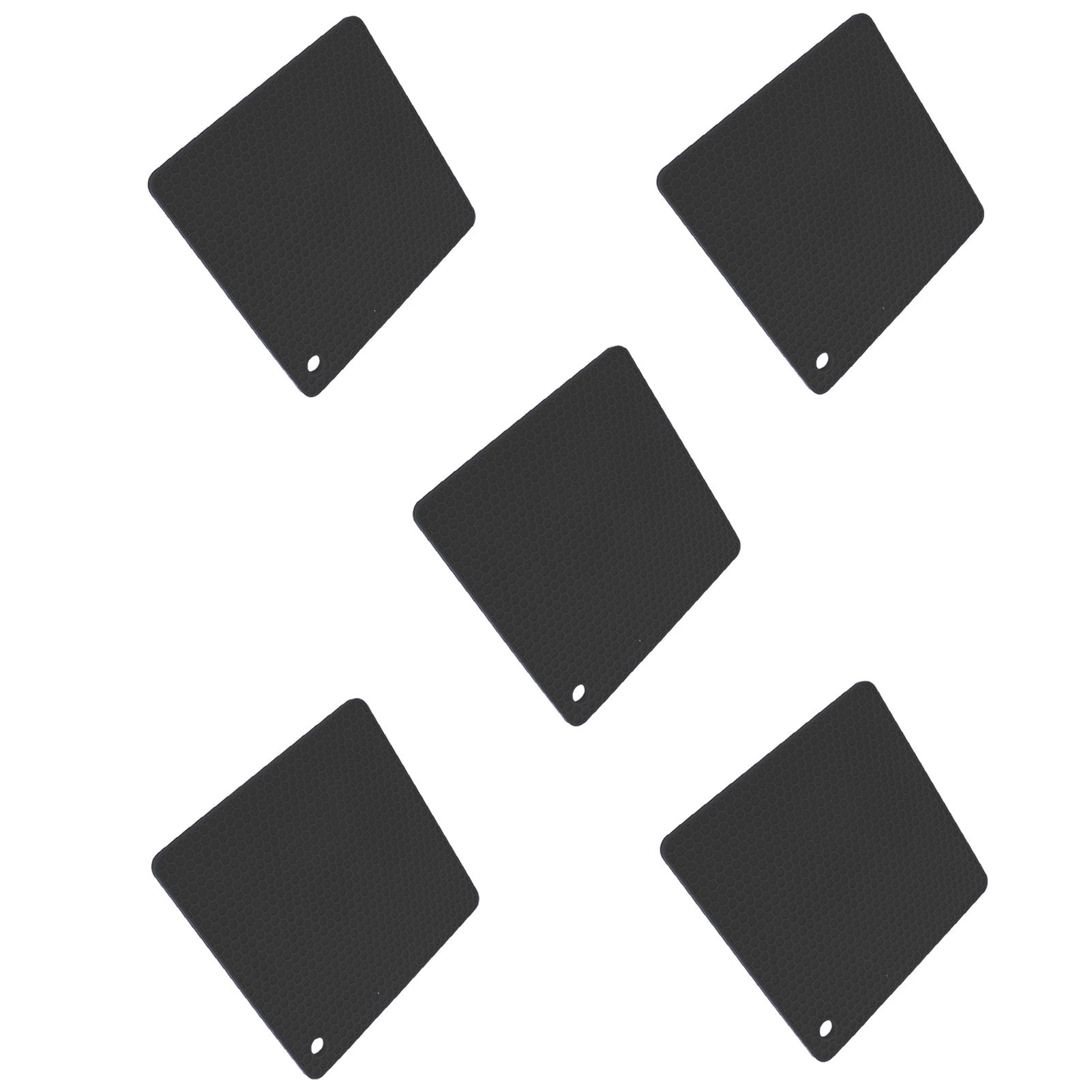 5pcs Silicone Pot Holders Mat Heat Resistant Anti Slip Square Honeycomb Trivet Mat Hot Pads for Kitchen Counter Black - Image 8