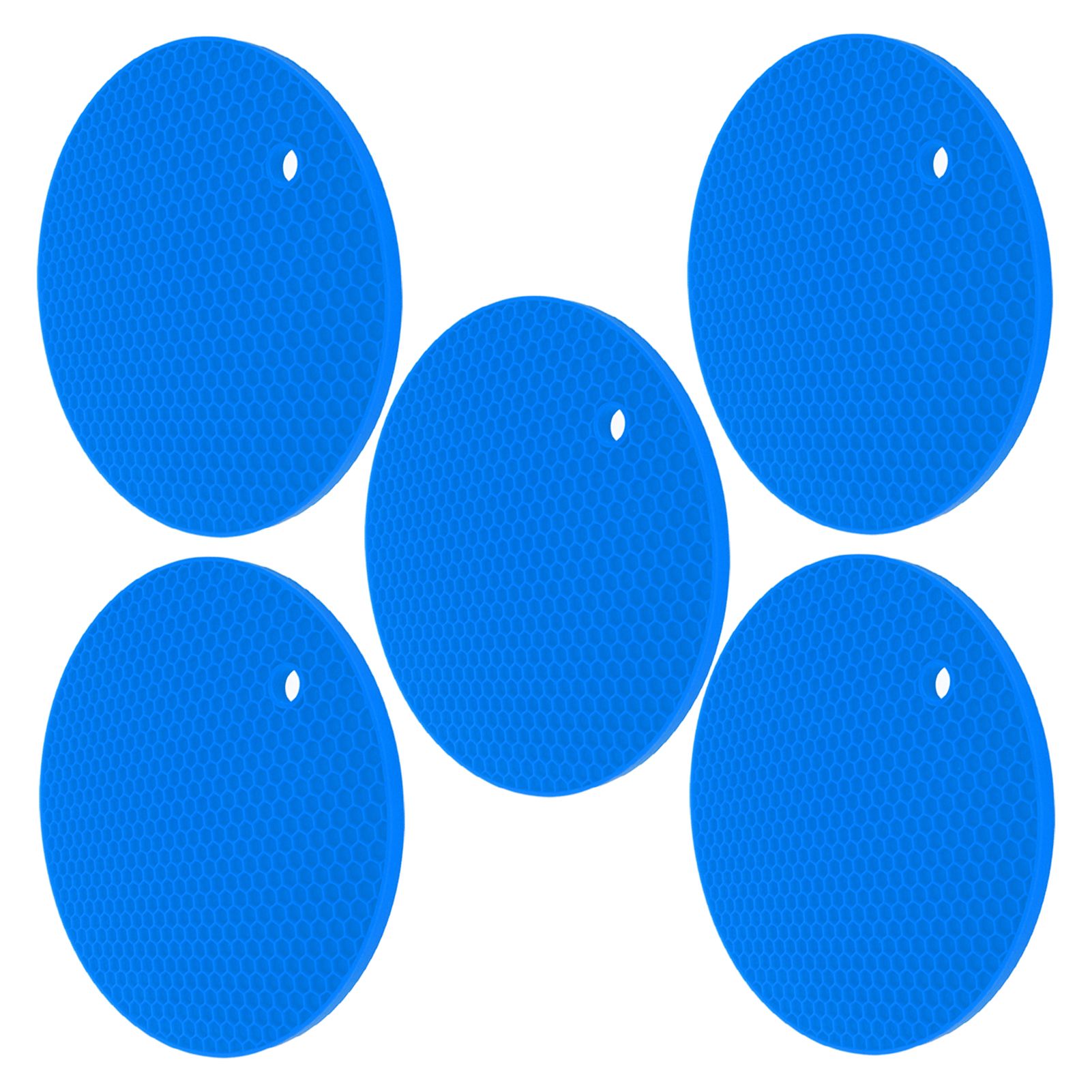 5PCS Silicone Trivet Mats Round Multipurpose Heat Resistant Non Slip Pads Pot Holders for Hot Pot Hot Dishes Blue - Image 3