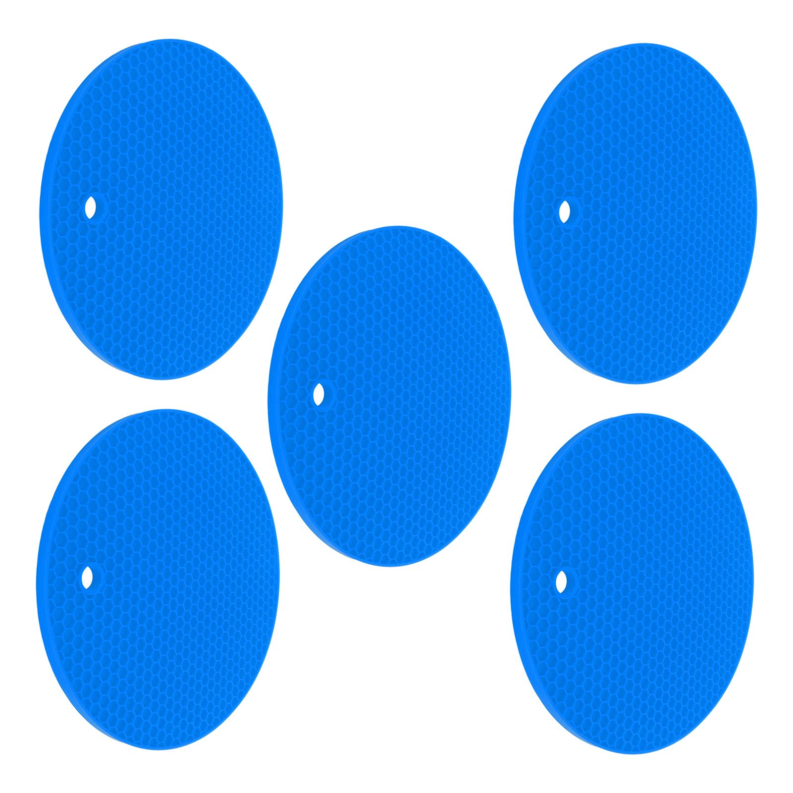 5PCS Silicone Trivet Mats Round Multipurpose Heat Resistant Non Slip Pads Pot Holders for Hot Pot Hot Dishes Blue - Image 7