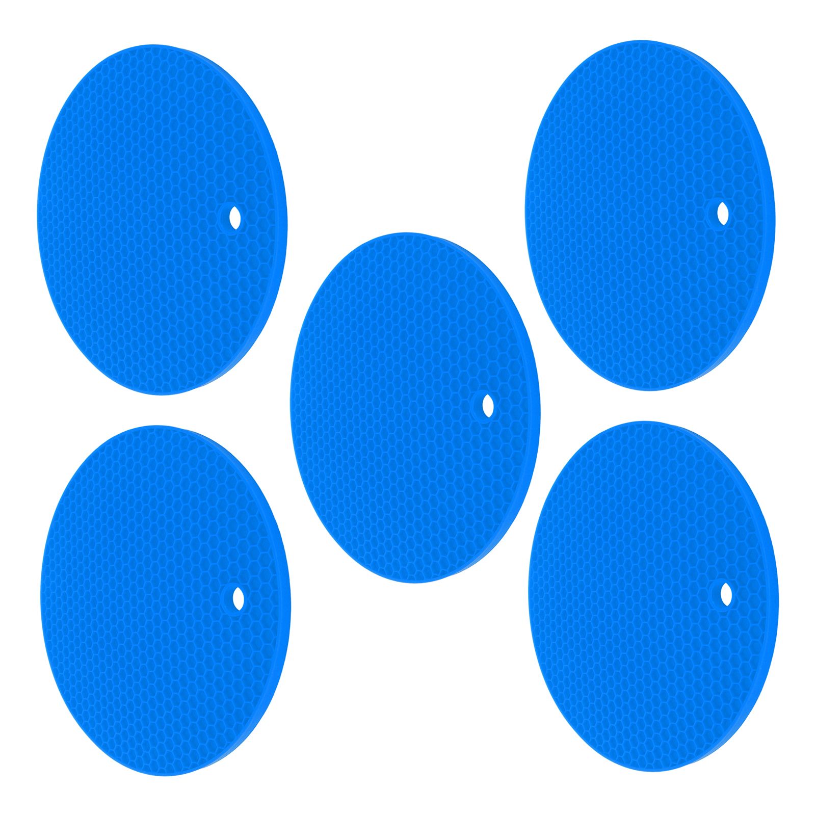 5PCS Silicone Trivet Mats Round Multipurpose Heat Resistant Non Slip Pads Pot Holders for Hot Pot Hot Dishes Blue - Image 8