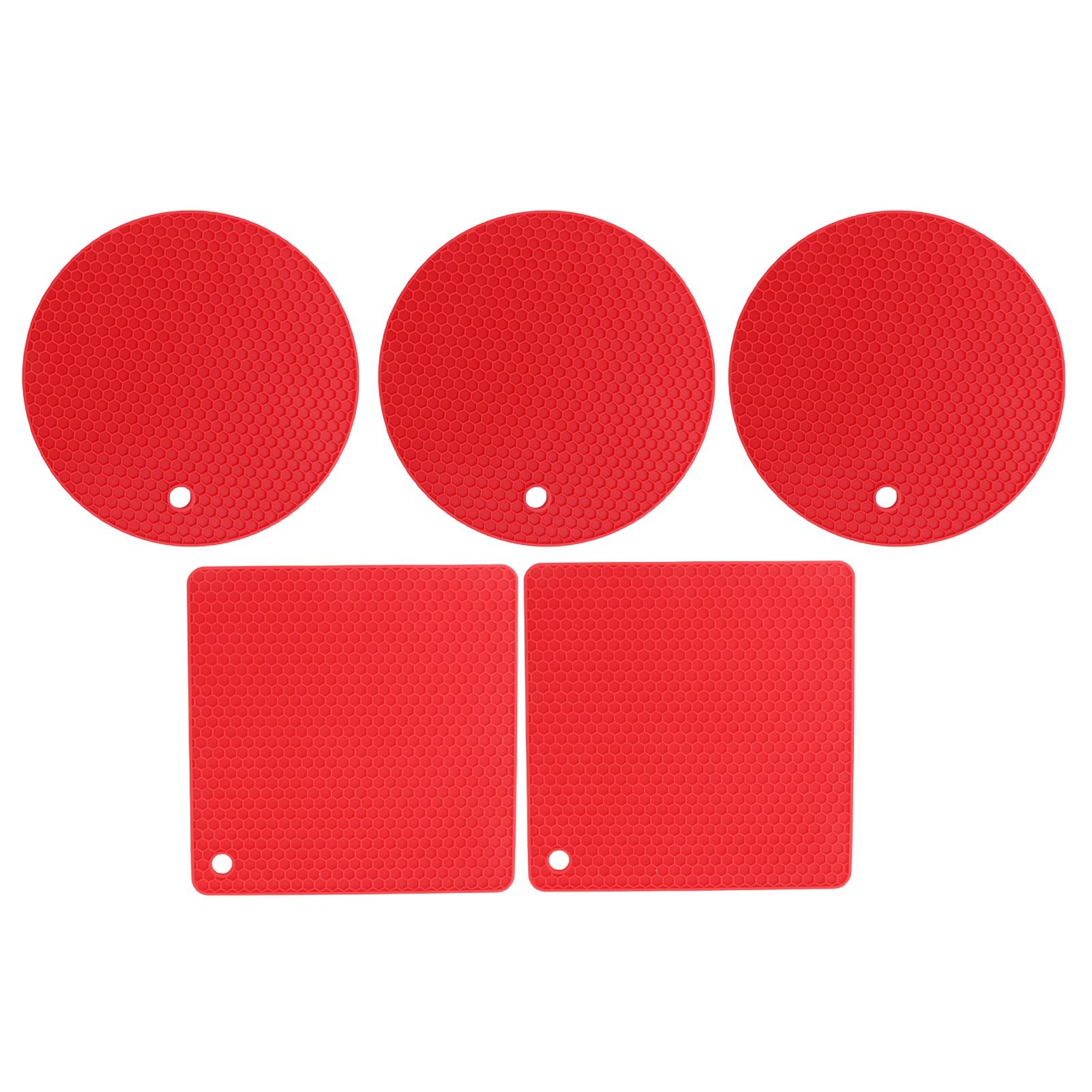 5Pcs Silicone Trivet Mat Square Round Honeycomb Hot Pad Non Slip Heat Resistant for Hot Plate Pans Kitchen Pots Red - Image 1