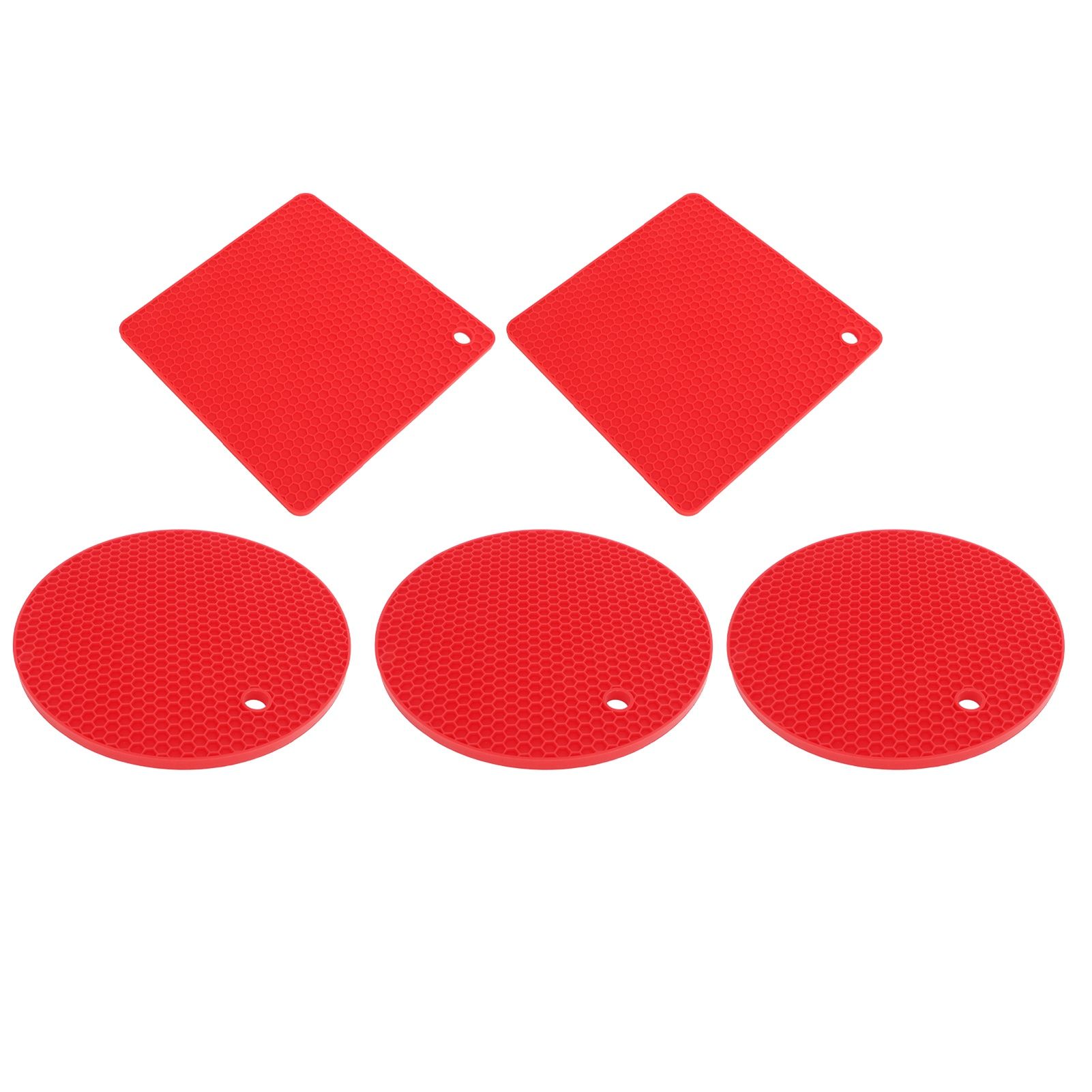 5Pcs Silicone Trivet Mat Square Round Honeycomb Hot Pad Non Slip Heat Resistant for Hot Plate Pans Kitchen Pots Red - Image 3