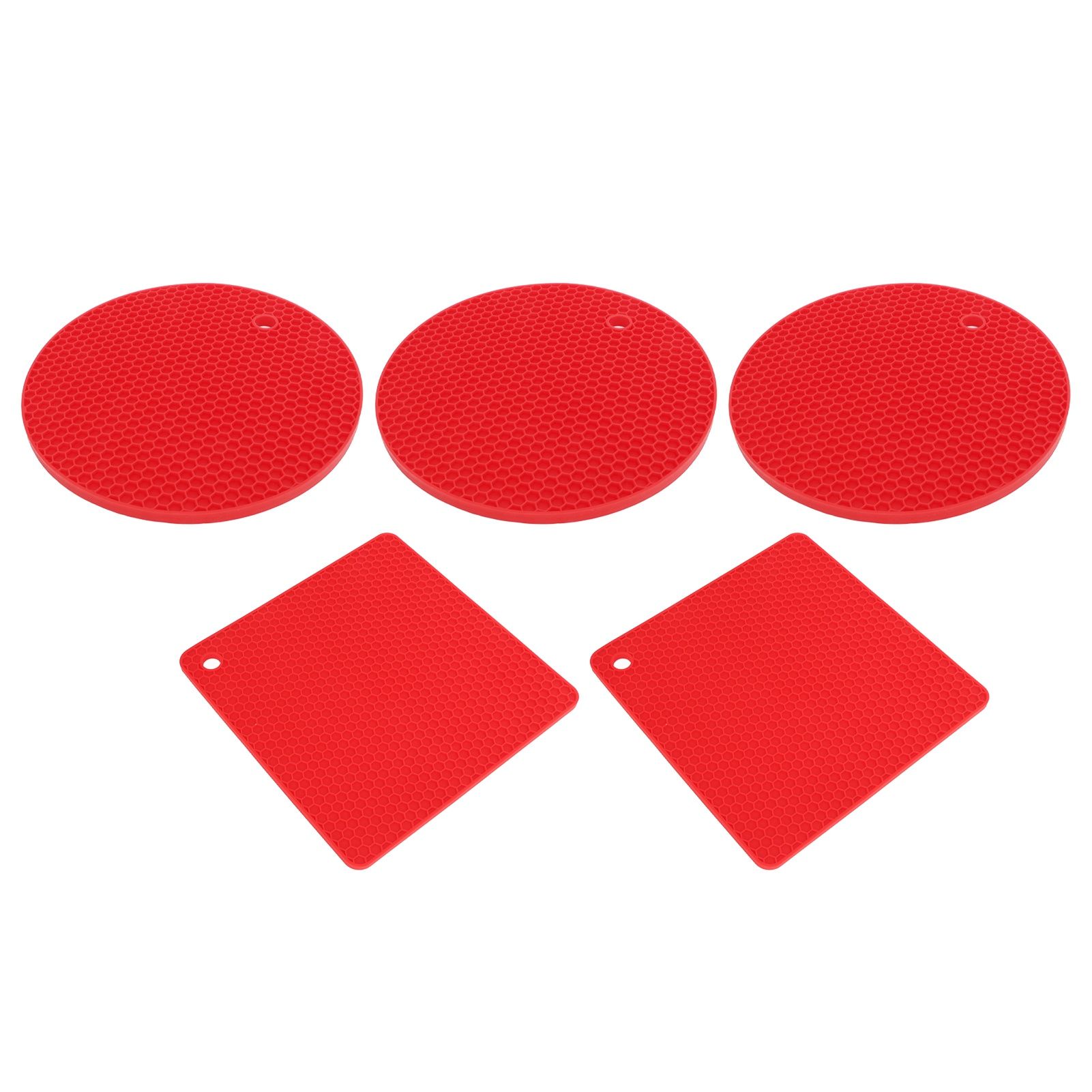 5Pcs Silicone Trivet Mat Square Round Honeycomb Hot Pad Non Slip Heat Resistant for Hot Plate Pans Kitchen Pots Red - Image 4