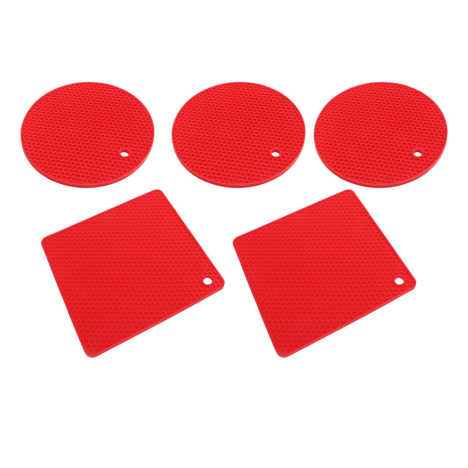 5Pcs Silicone Trivet Mat Square Round Honeycomb Hot Pad Non Slip Heat Resistant for Hot Plate Pans Kitchen Pots Red - Image 5