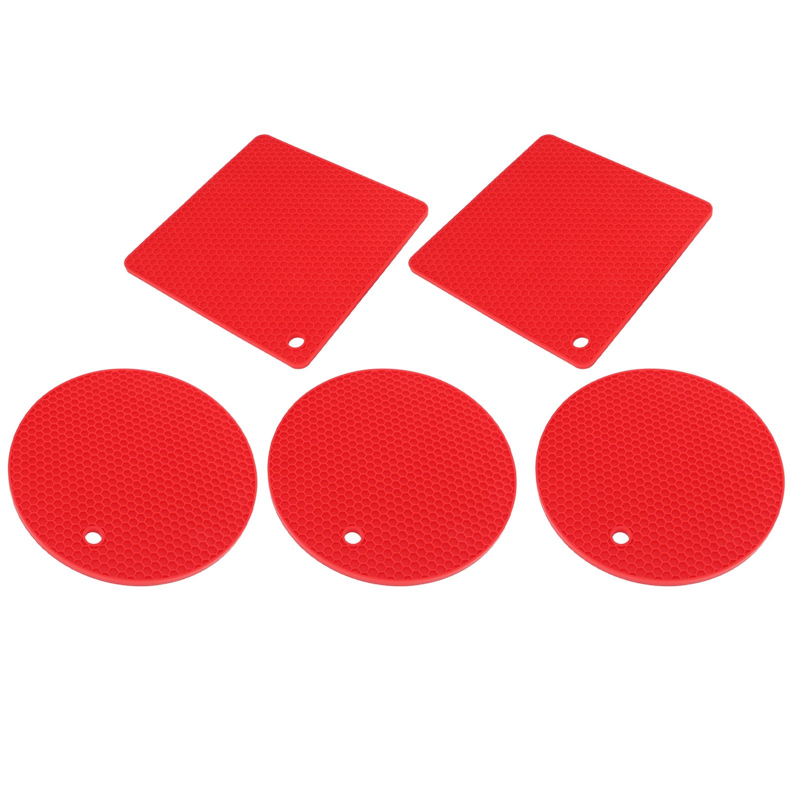 5Pcs Silicone Trivet Mat Square Round Honeycomb Hot Pad Non Slip Heat Resistant for Hot Plate Pans Kitchen Pots Red - Image 6