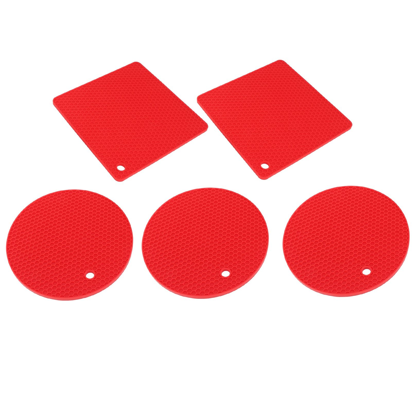 5Pcs Silicone Trivet Mat Square Round Honeycomb Hot Pad Non Slip Heat Resistant for Hot Plate Pans Kitchen Pots Red - Image 7