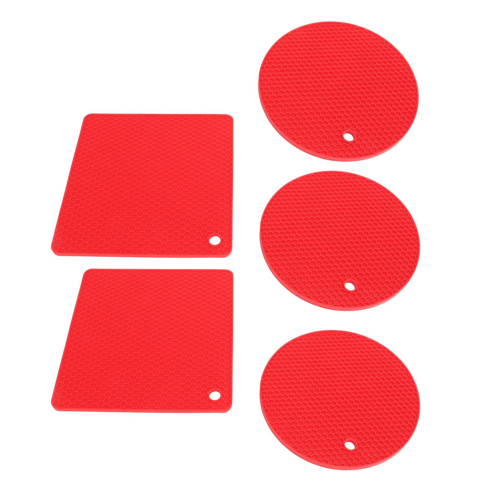 5Pcs Silicone Trivet Mat Square Round Honeycomb Hot Pad Non Slip Heat Resistant for Hot Plate Pans Kitchen Pots Red - Image 8