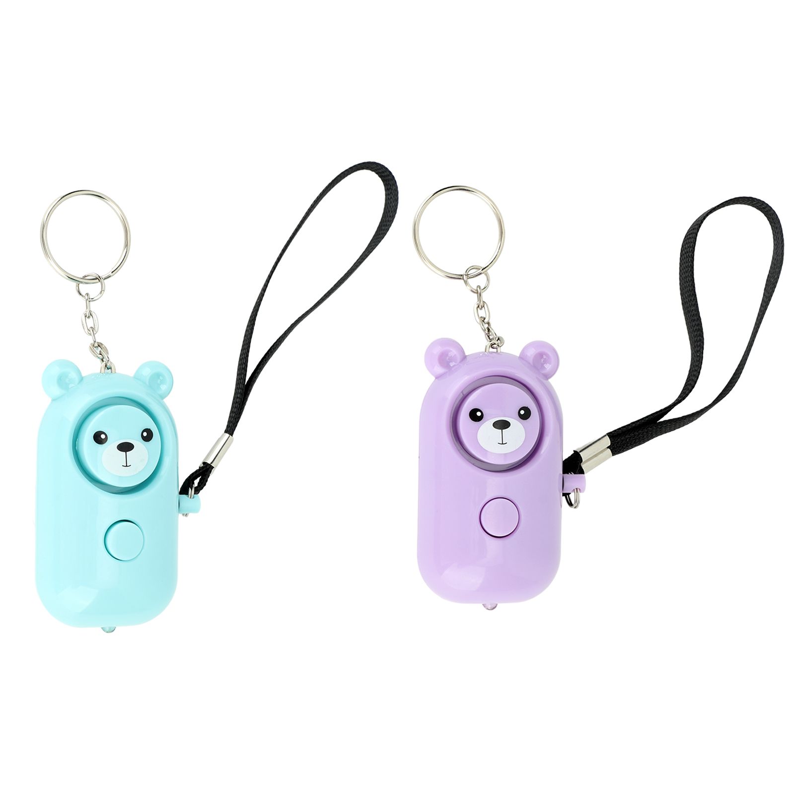 2PCS Safety Alarm Bear Style Emergency Alarms Keychain Protection Devices for Women Girls Kids Elderly Purple and Cyan - Image 1