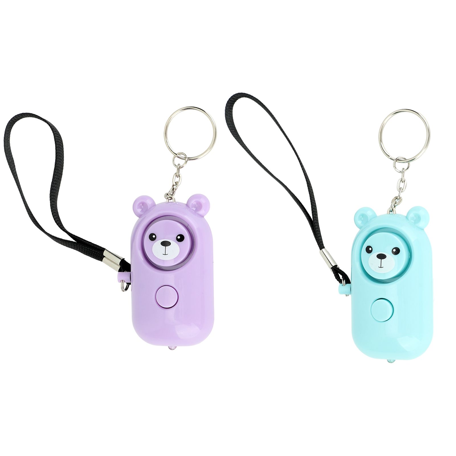 2PCS Safety Alarm Bear Style Emergency Alarms Keychain Protection Devices for Women Girls Kids Elderly Purple and Cyan - Image 2