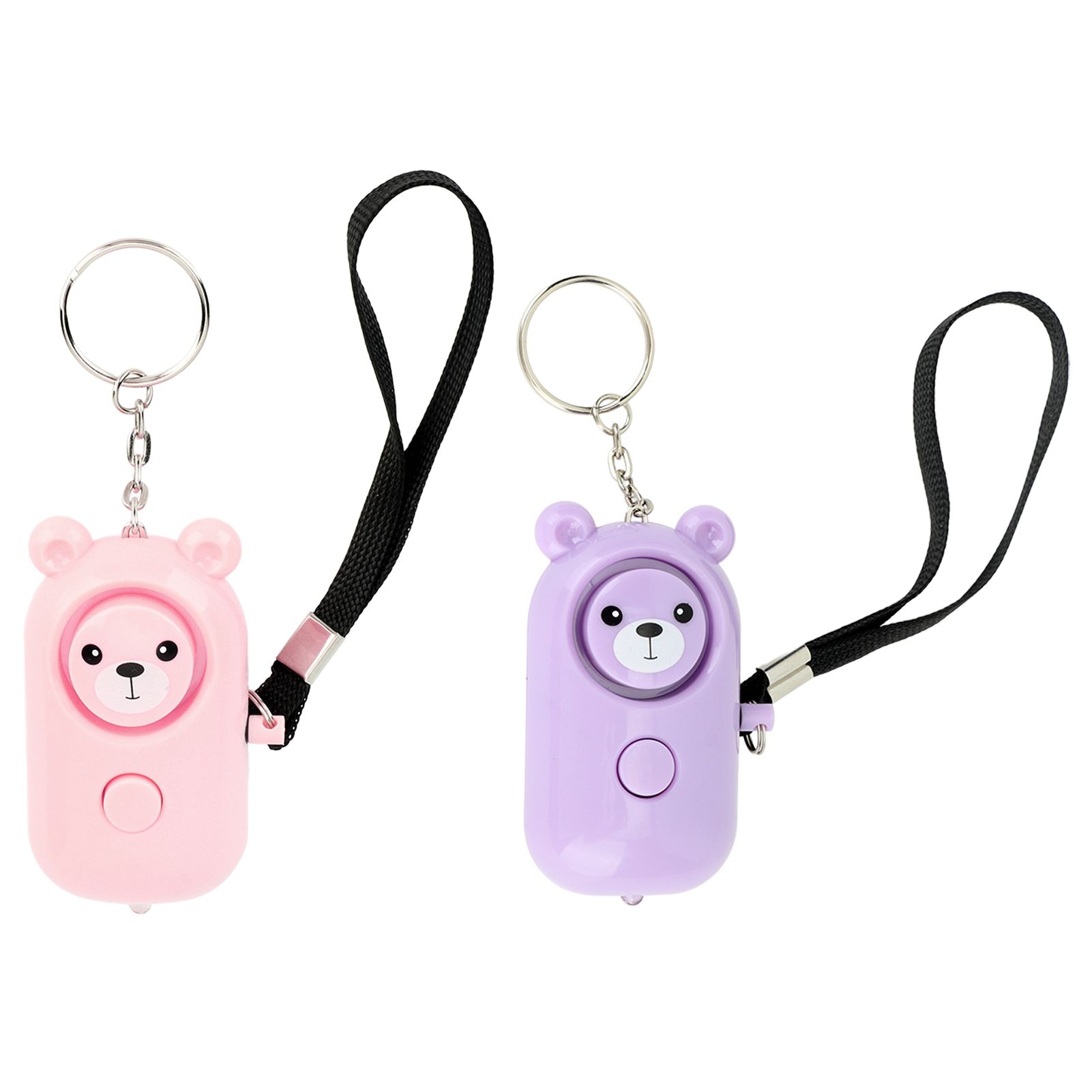 2PCS Safety Alarm Bear Style Emergency Alarms Keychain Protection Devices for Women Girls Kids Elderly Pink and Purple - Image 1
