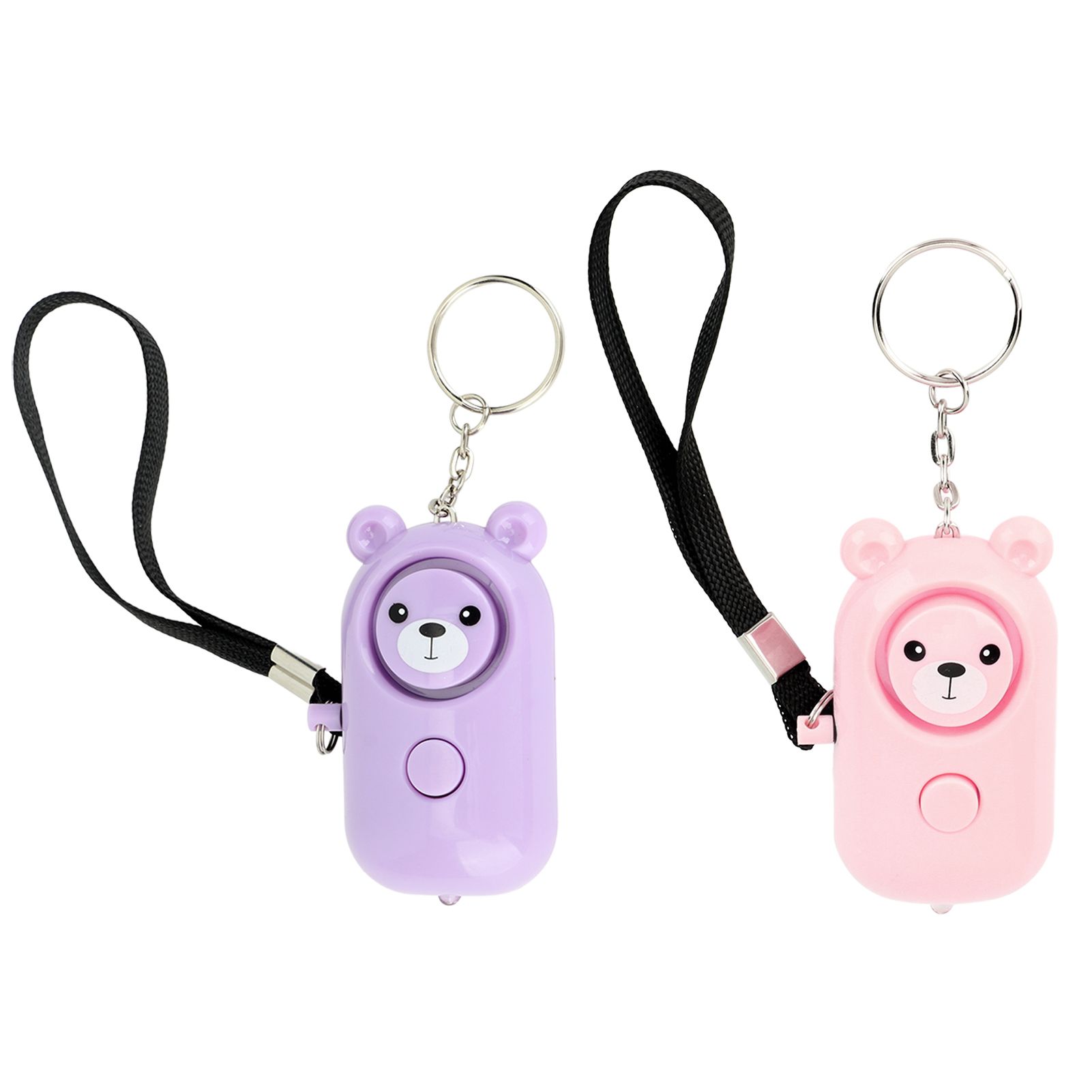 2PCS Safety Alarm Bear Style Emergency Alarms Keychain Protection Devices for Women Girls Kids Elderly Pink and Purple - Image 2