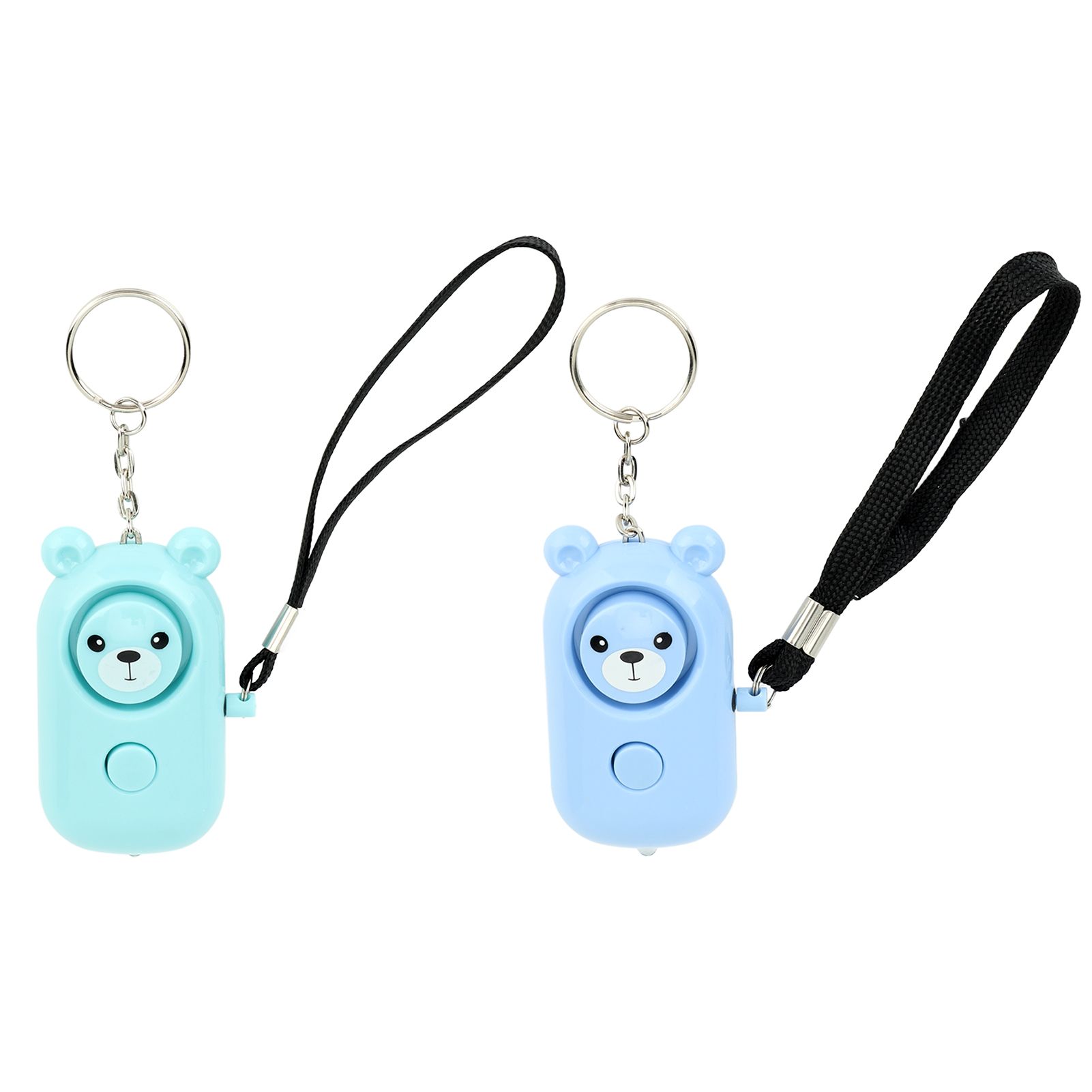 2PCS Safety Alarm Bear Style Emergency Alarms Keychain Protection Devices for Women Girls Kids Elderly Blue and Cyan - Image 1