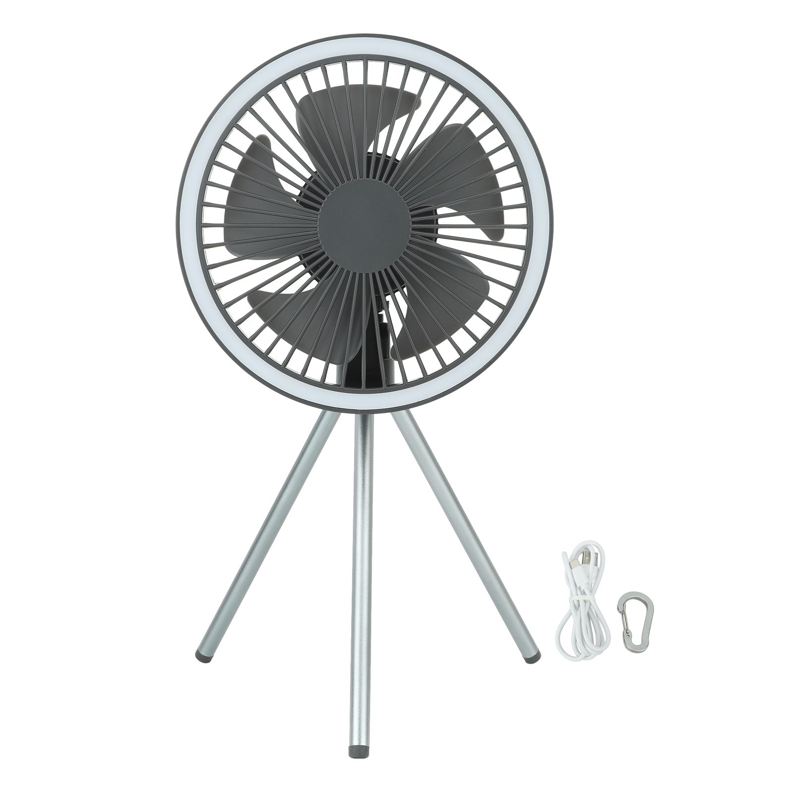 10000mAh USB Tripod Camping Fan Outdoor Portable Camping Fan with Light Power Bank Gray - Image 1