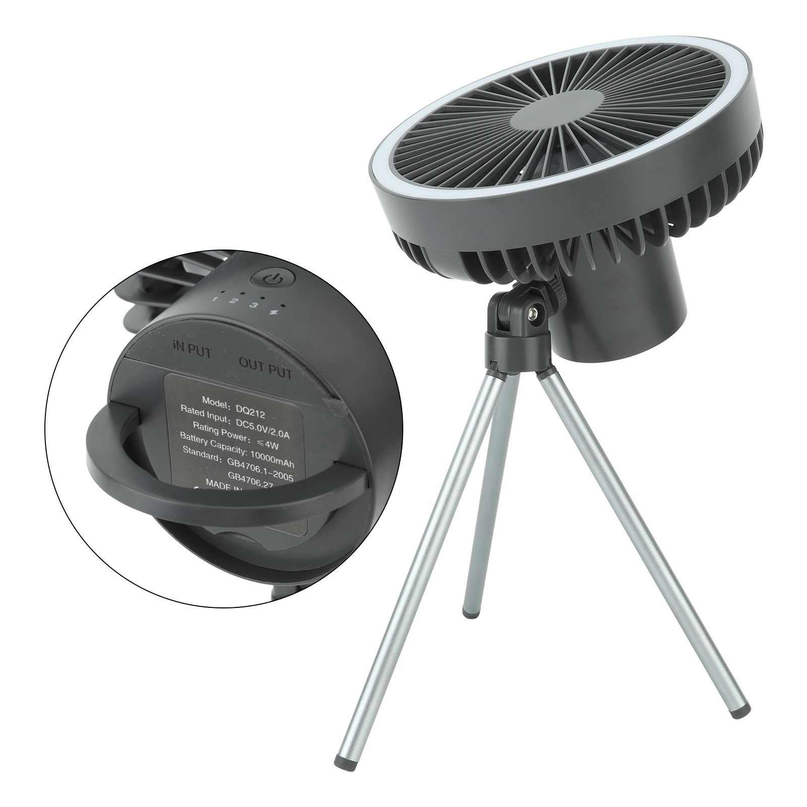 10000mAh USB Tripod Camping Fan Outdoor Portable Camping Fan with Light Power Bank Gray - Image 7