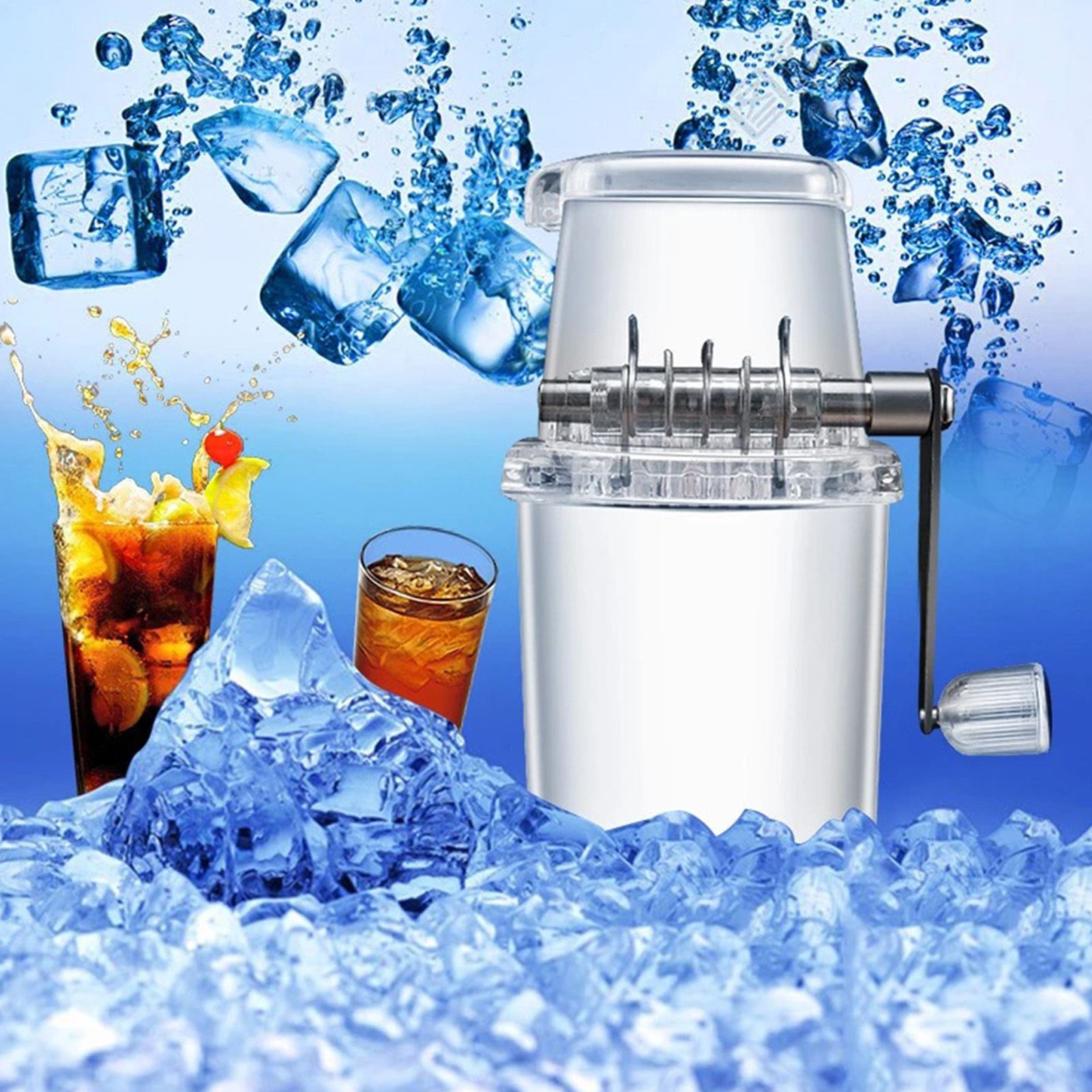 Portable Ice Crusher 1.25L Hand Cranked DIY Manual Shaved Ice Chopper Machine for Home Outdoor Camping Use Transparent - Image 5