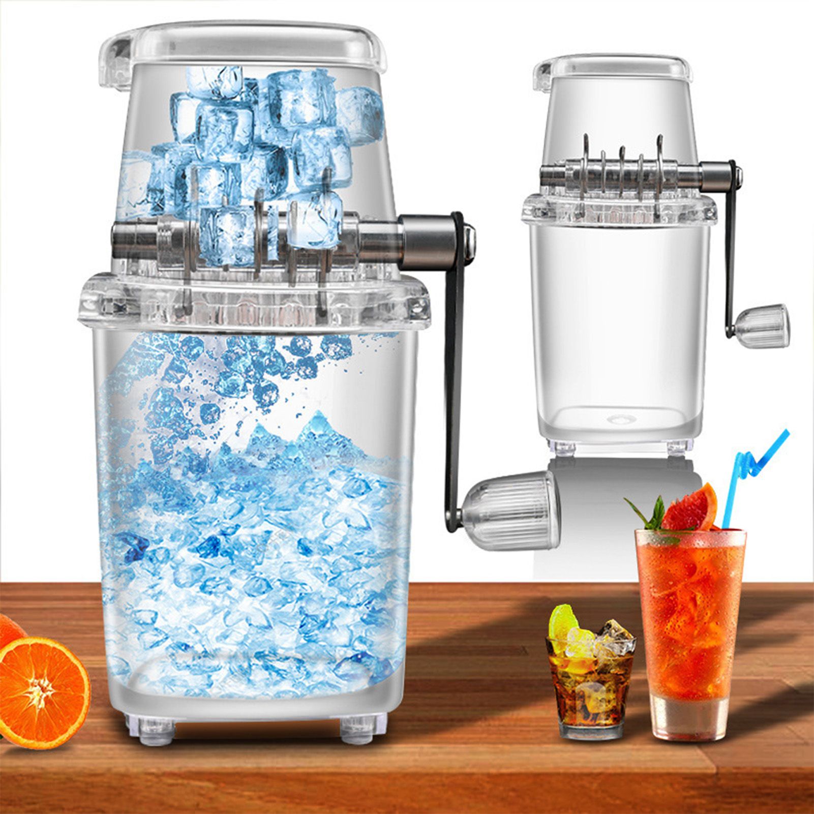 Portable Ice Crusher 1.25L Hand Cranked DIY Manual Shaved Ice Chopper Machine for Home Outdoor Camping Use Transparent - Image 6