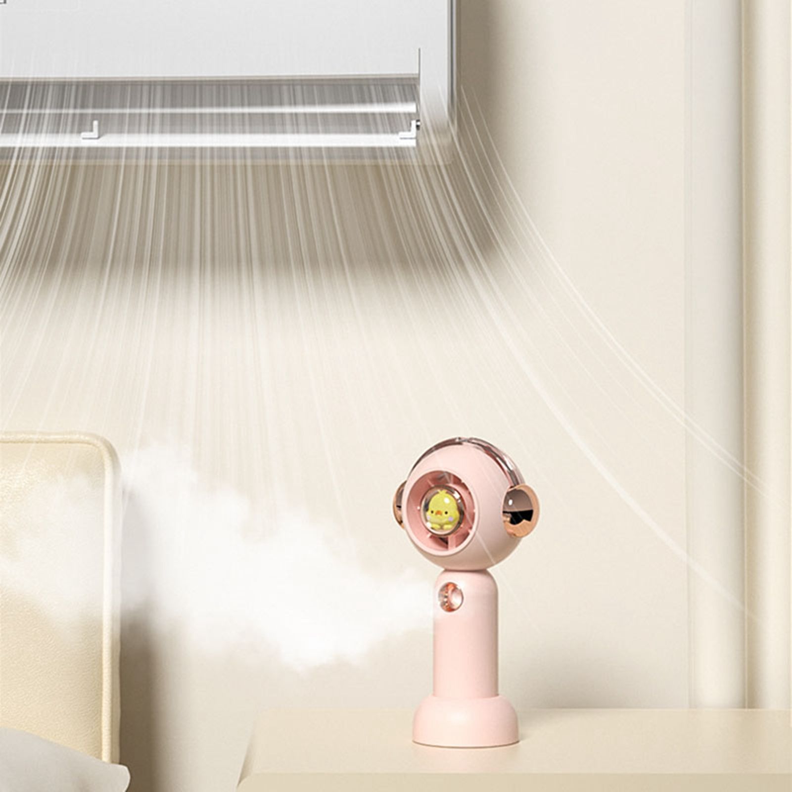 Portable Handheld Misting Fan Cute Cartoon USB Rechargeable Personal Fan for Outdoor Indoor Pink - Image 6