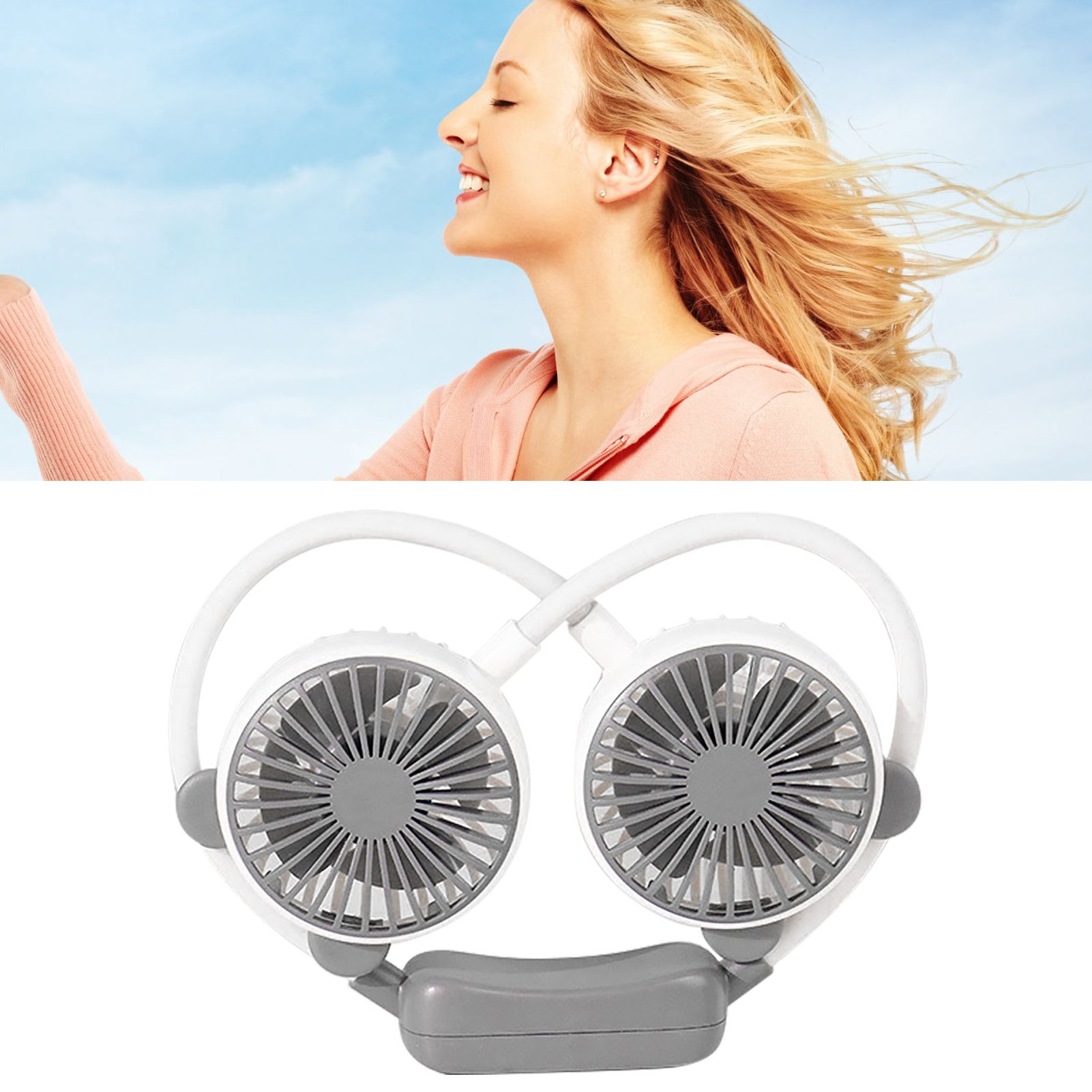 Portable Neck Fan Bendable Wearable USB Rechargeable Hand Free Mini Hanging Fan for Office Travel White - Image 5