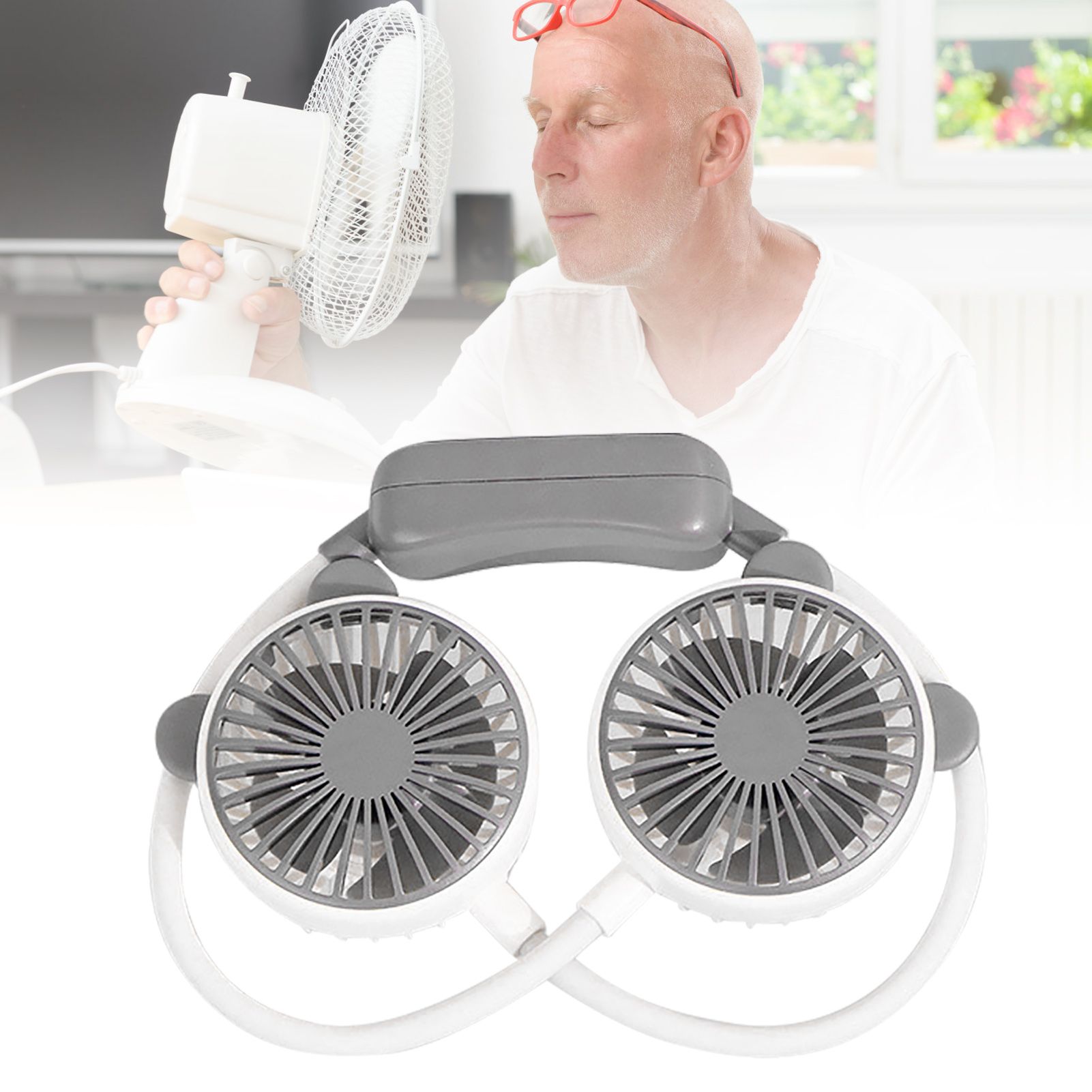 Portable Neck Fan Bendable Wearable USB Rechargeable Hand Free Mini Hanging Fan for Office Travel White - Image 6