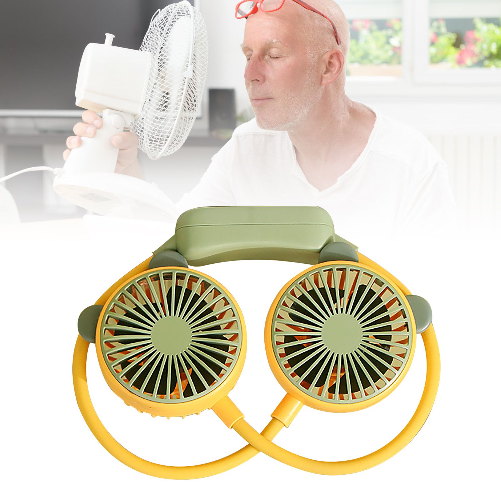 Portable Neck Fan Bendable Wearable USB Rechargeable Hand Free Mini Hanging Fan for Office Travel Yellow - Image 6