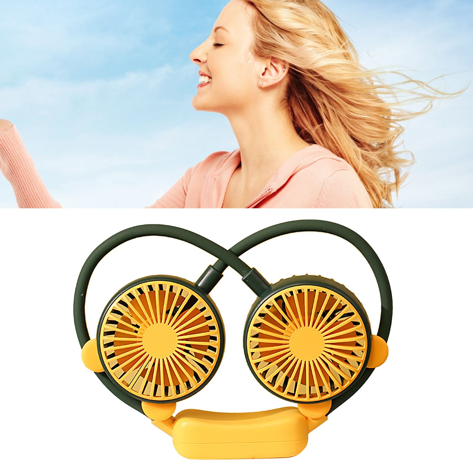 Portable Neck Fan Bendable Wearable USB Rechargeable Hand Free Mini Hanging Fan for Office Travel Green - Image 5