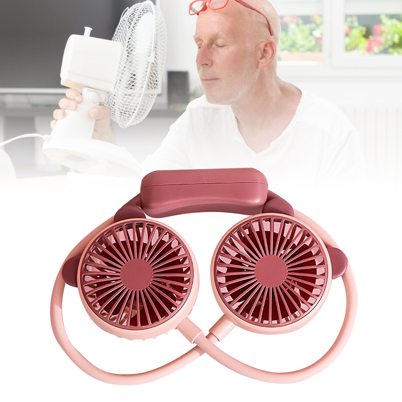 Portable Neck Fan Bendable Wearable USB Rechargeable Hand Free Mini Hanging Fan for Office Travel Taro Purple - Image 6