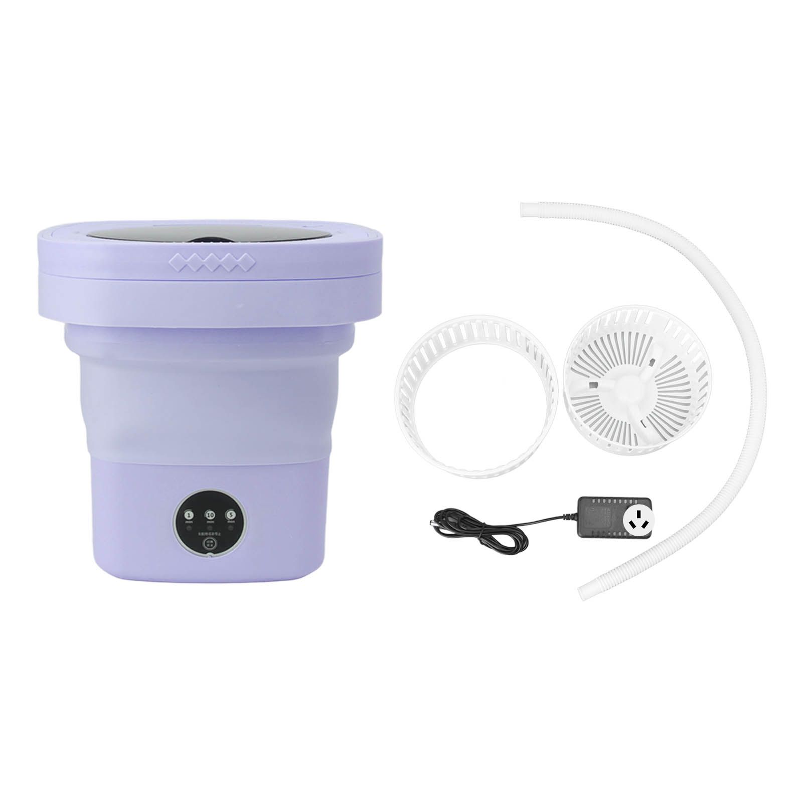 6.5L Washing Machine Folding Portable Automatic Deep Cleaning Wash and Spin Dry Washer with Water Tube 100‑240V Purple AU Plug - Image 1
