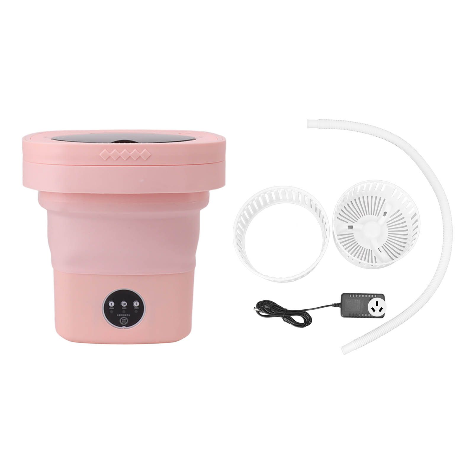 6.5L Washing Machine Folding Portable Automatic Deep Cleaning Wash and Spin Dry Washer with Water Tube 100‑240V Pink AU Plug - Image 1