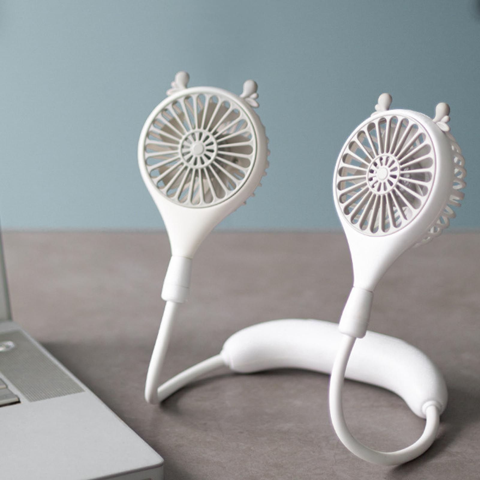 Neck Fan USB Rechargeable Cute Portable Retractable Universal Adjustment Cooling Fan For Outdoor Sports Travel White - Image 5