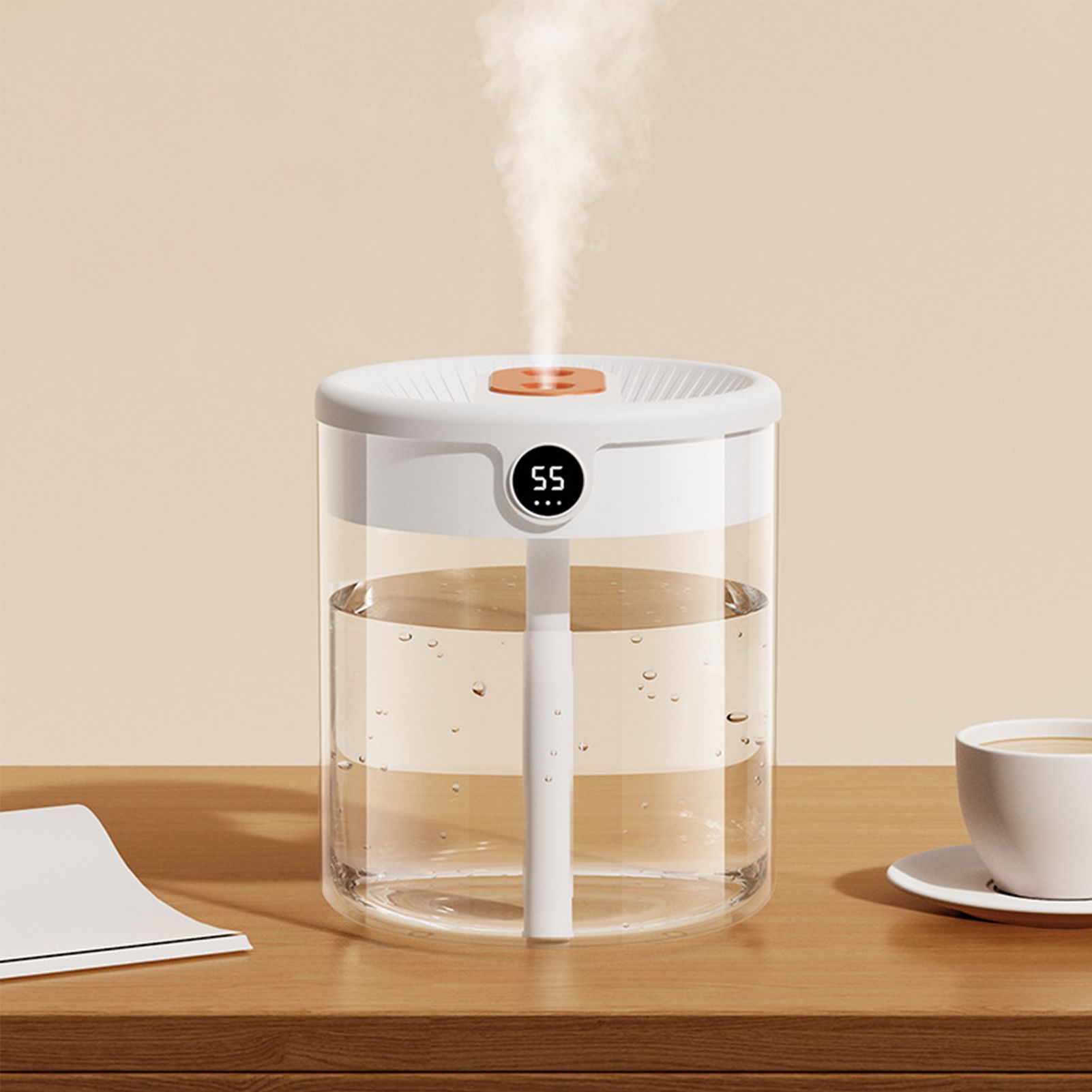 2L Double Nozzle Air Humidifier USB Double Jet Humidifier with LCD Humidity Display Large Capacity Aroma Oil Diffuser for Home Bedroom White - Image 5