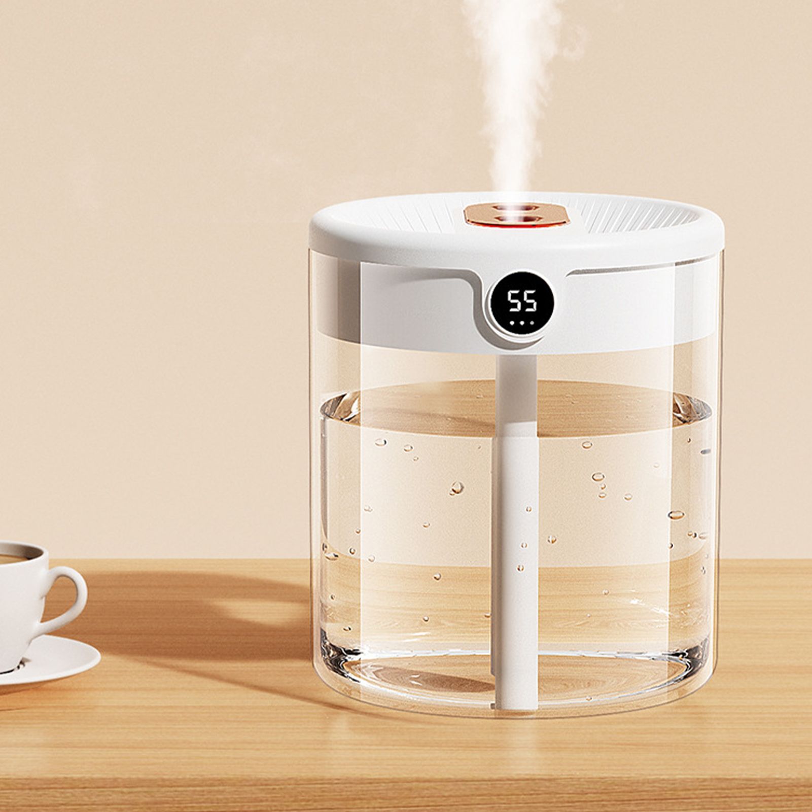 2L Double Nozzle Air Humidifier USB Double Jet Humidifier with LCD Humidity Display Large Capacity Aroma Oil Diffuser for Home Bedroom White - Image 6