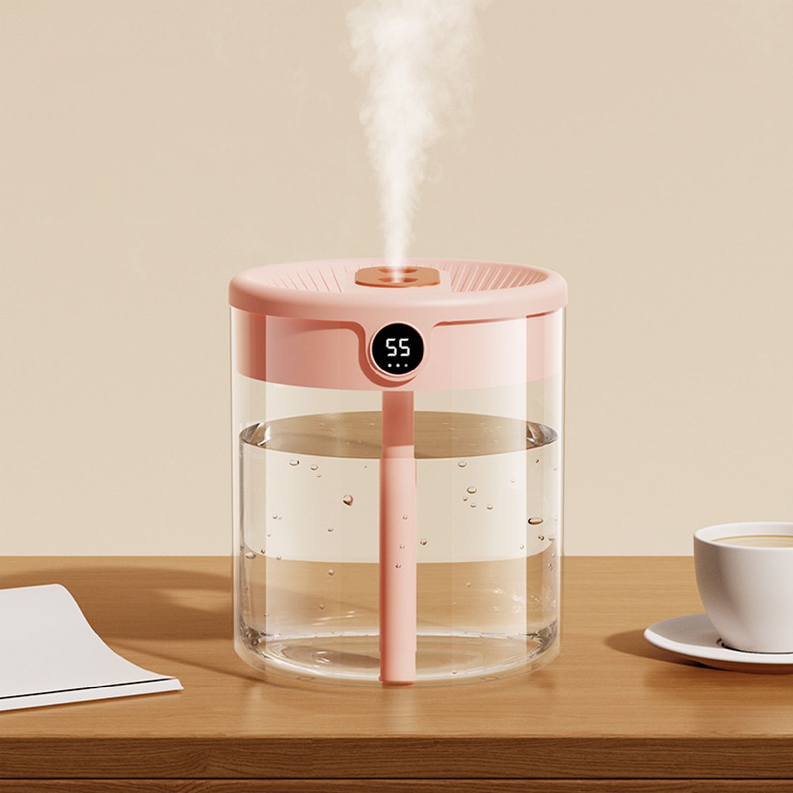 2L Double Nozzle Air Humidifier USB Double Jet Humidifier with LCD Humidity Display Large Capacity Aroma Oil Diffuser for Home Bedroom Pink - Image 5