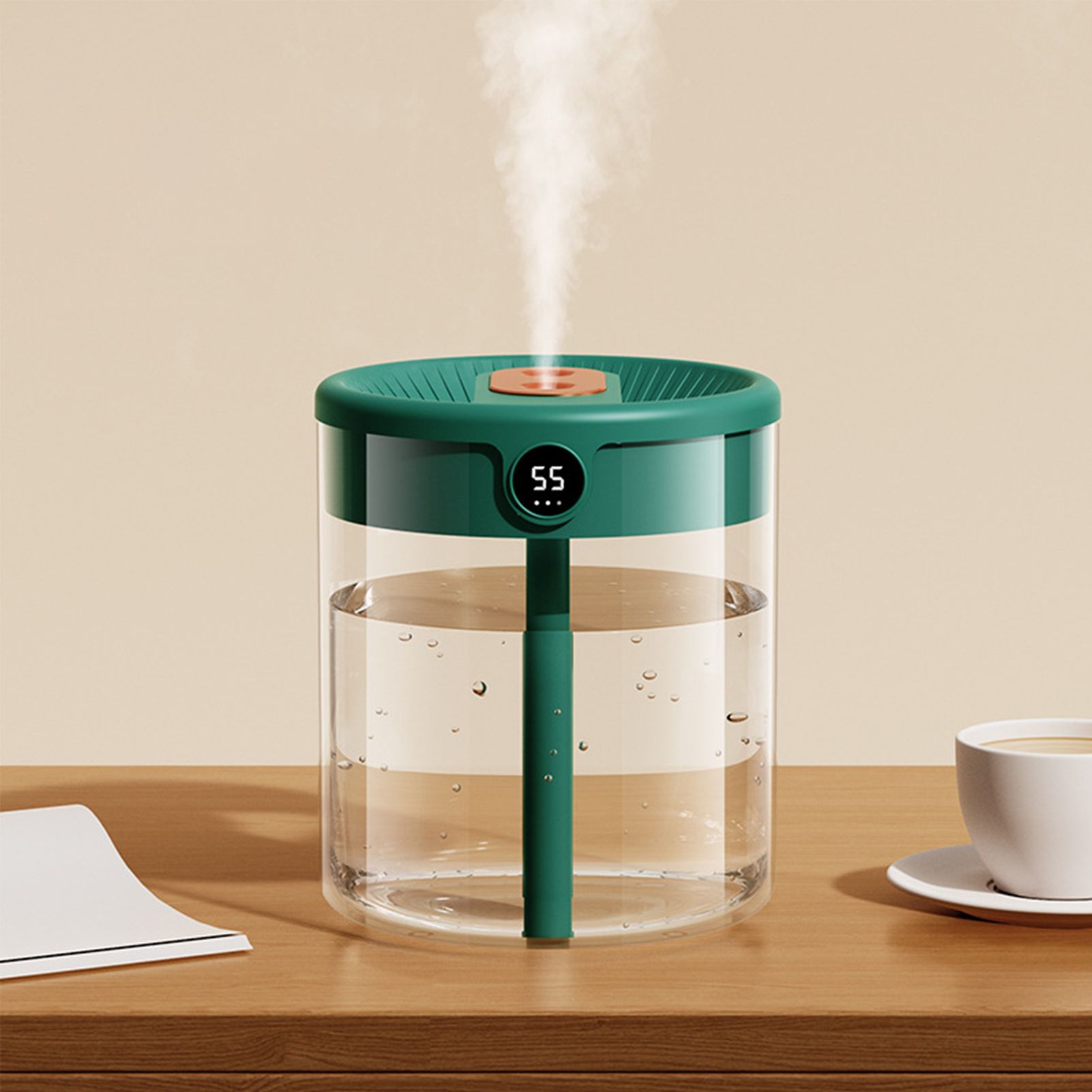 2L Double Nozzle Air Humidifier USB Double Jet Humidifier with LCD Humidity Display Large Capacity Aroma Oil Diffuser for Home Bedroom Green - Image 5