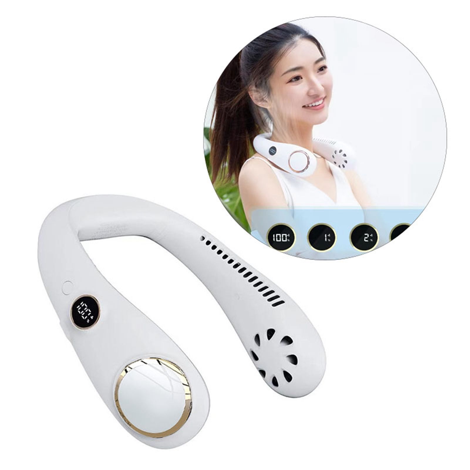 Bladeless Neck Fan USB Charging 2000 MAh Battery Portable Hand Free Neck Fan for Outdoor Camping Office White - Image 2