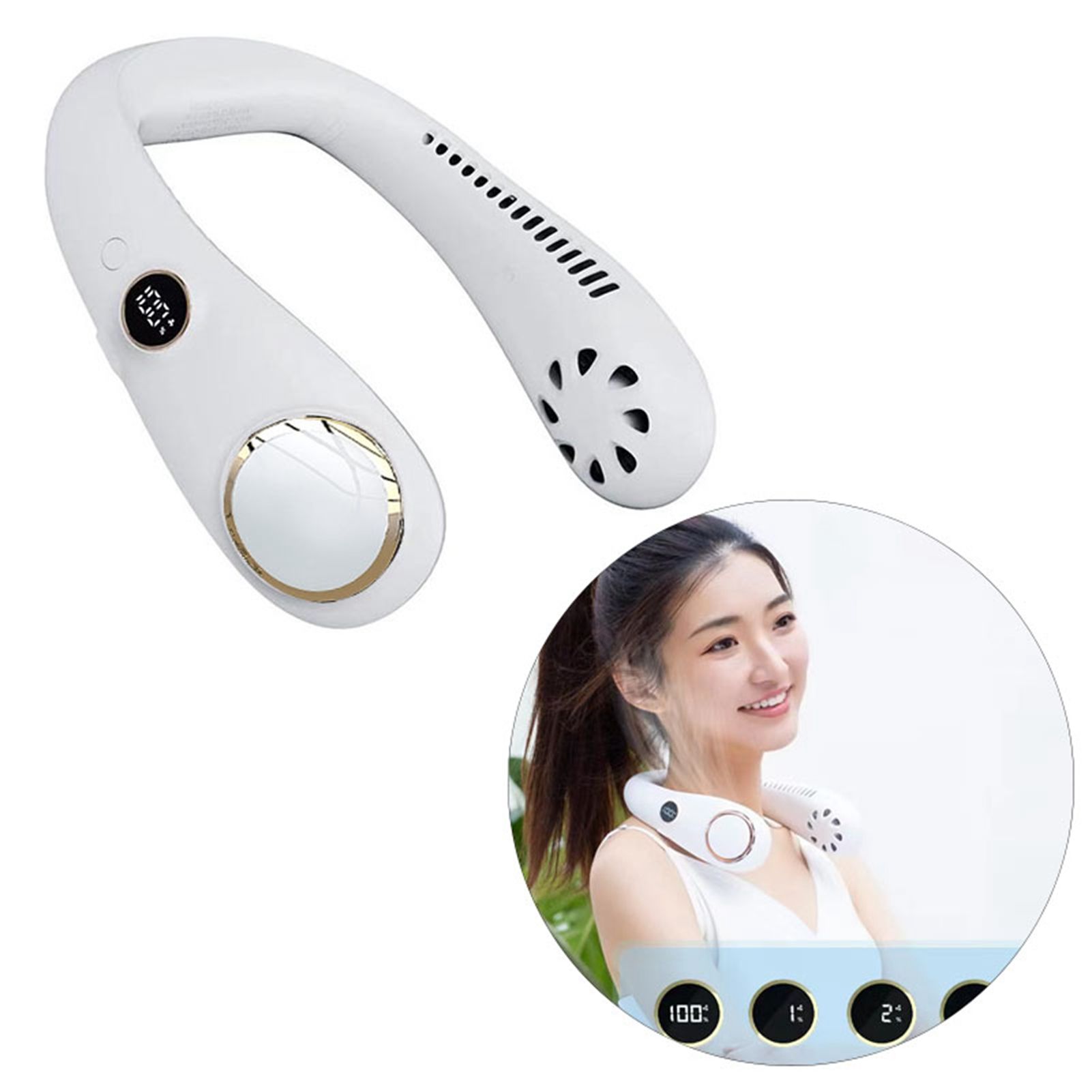 Bladeless Neck Fan USB Charging 2000 MAh Battery Portable Hand Free Neck Fan for Outdoor Camping Office White - Image 3