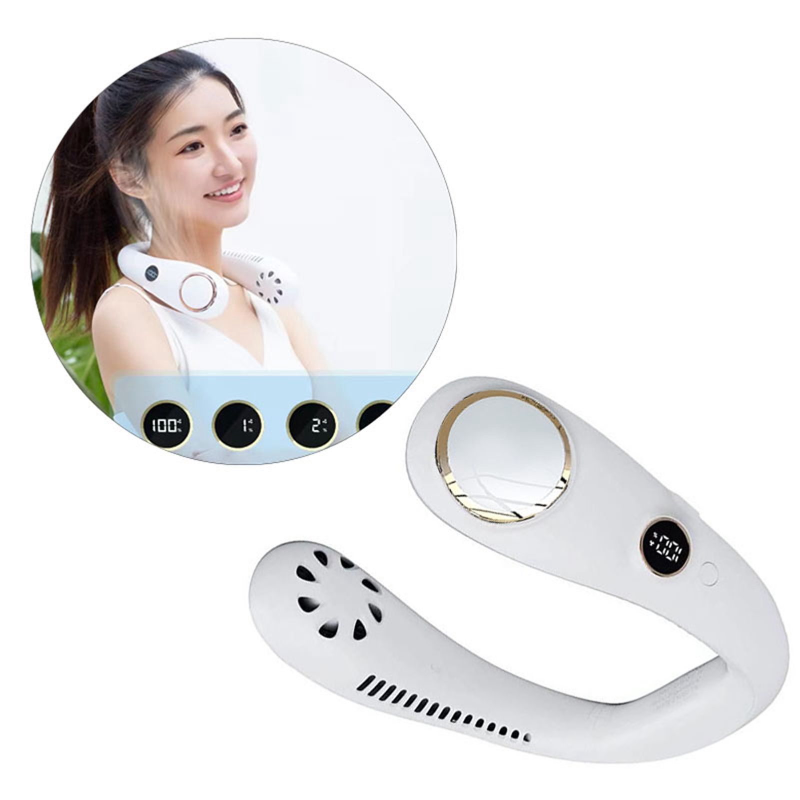 Bladeless Neck Fan USB Charging 2000 MAh Battery Portable Hand Free Neck Fan for Outdoor Camping Office White - Image 4