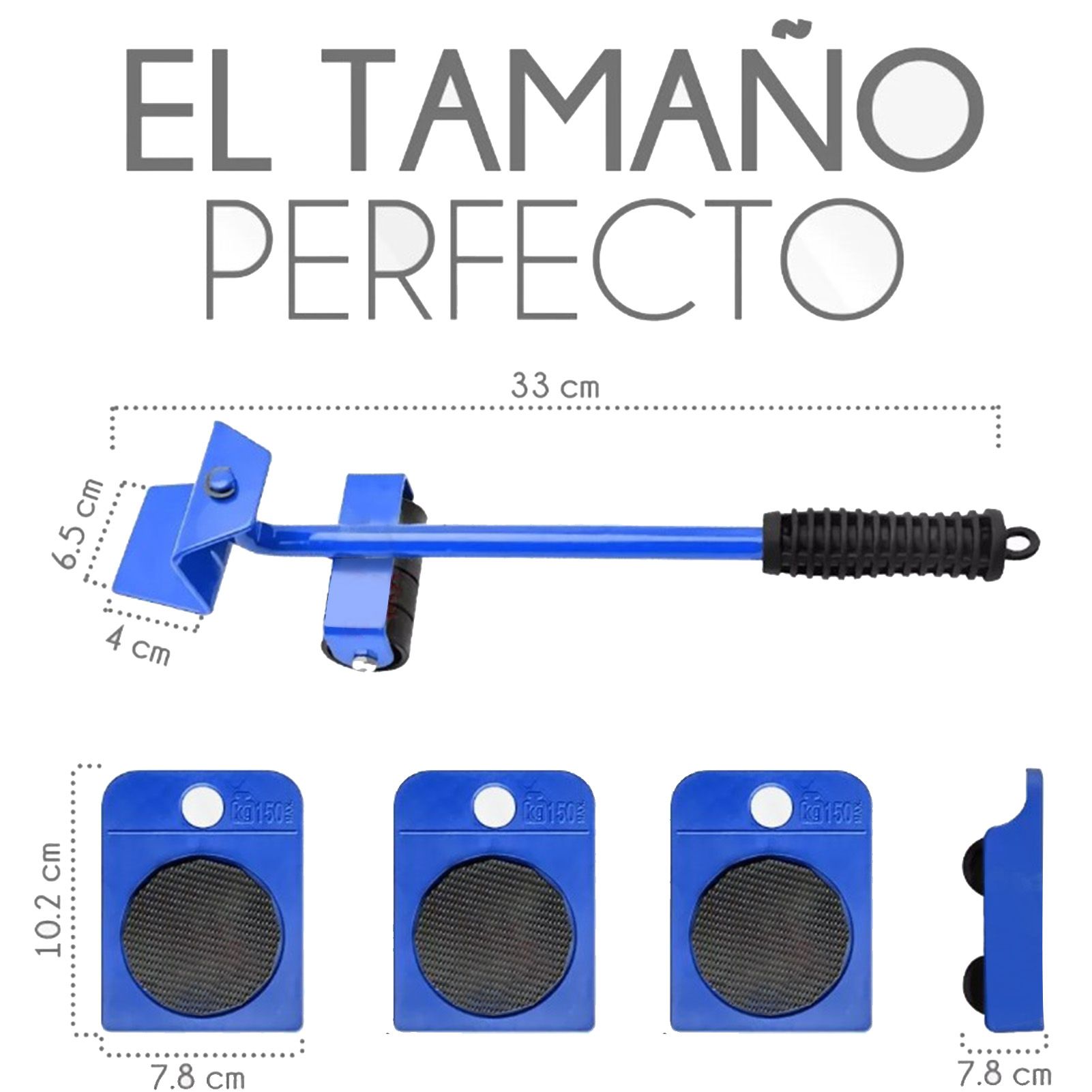 Heavy Duty Furniture Lifter Household Furniture Mover with 4 Wheel Rollers 1 Wheel Bar Blue - Image 5