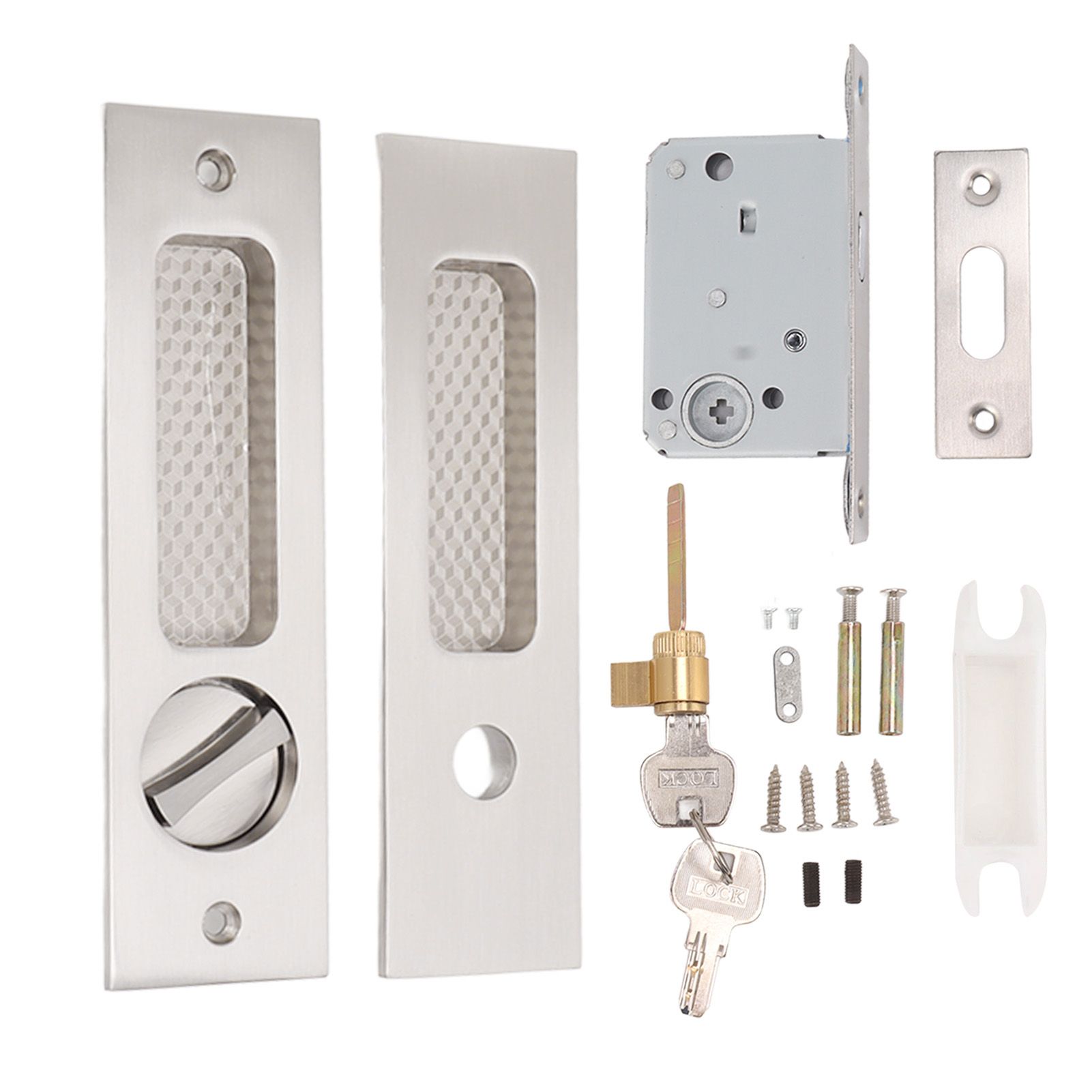 Sliding Door Mortise Lock with 2 Keys Zinc Alloy Invisible Recessed Handle Latch Pocket for Wood Furniture Hardware Brushed Nickel - Image 1