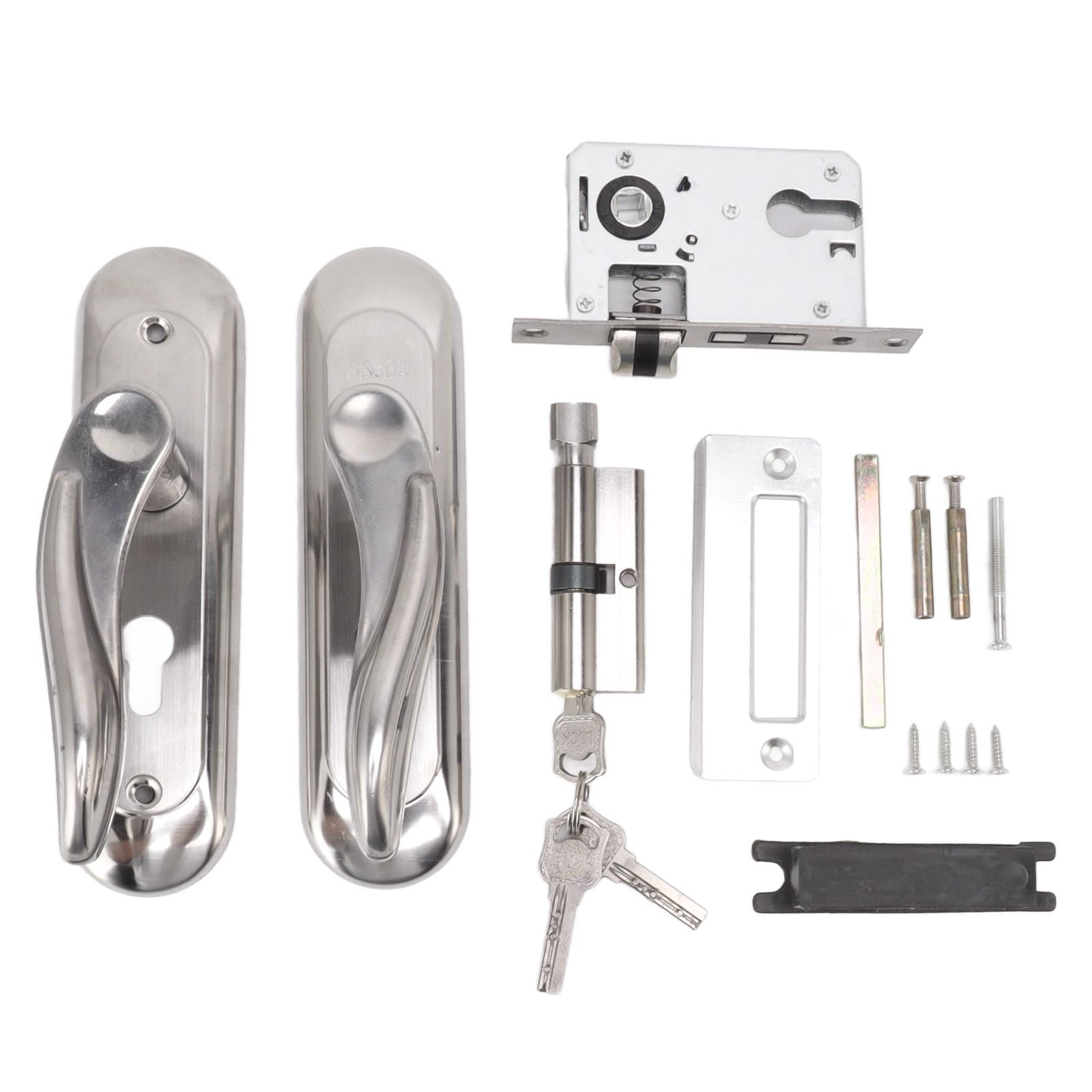 Door Entry Handle Set Stainless Steel Plate Door Lever Cylinder Lock Keys Kit for Household - Image 1