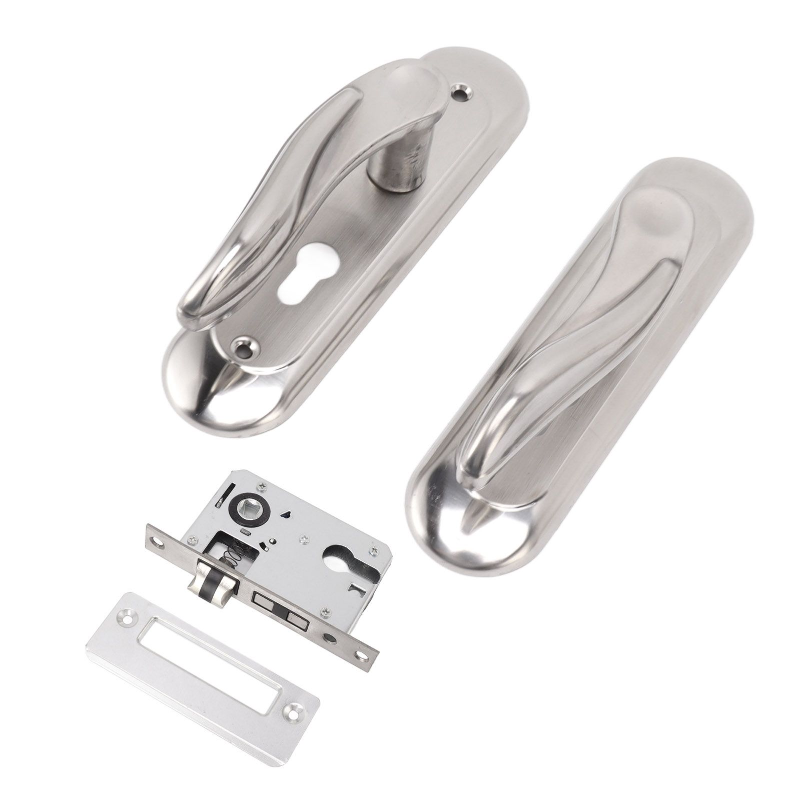 Door Entry Handle Set Stainless Steel Plate Door Lever Cylinder Lock Keys Kit for Household - Image 2